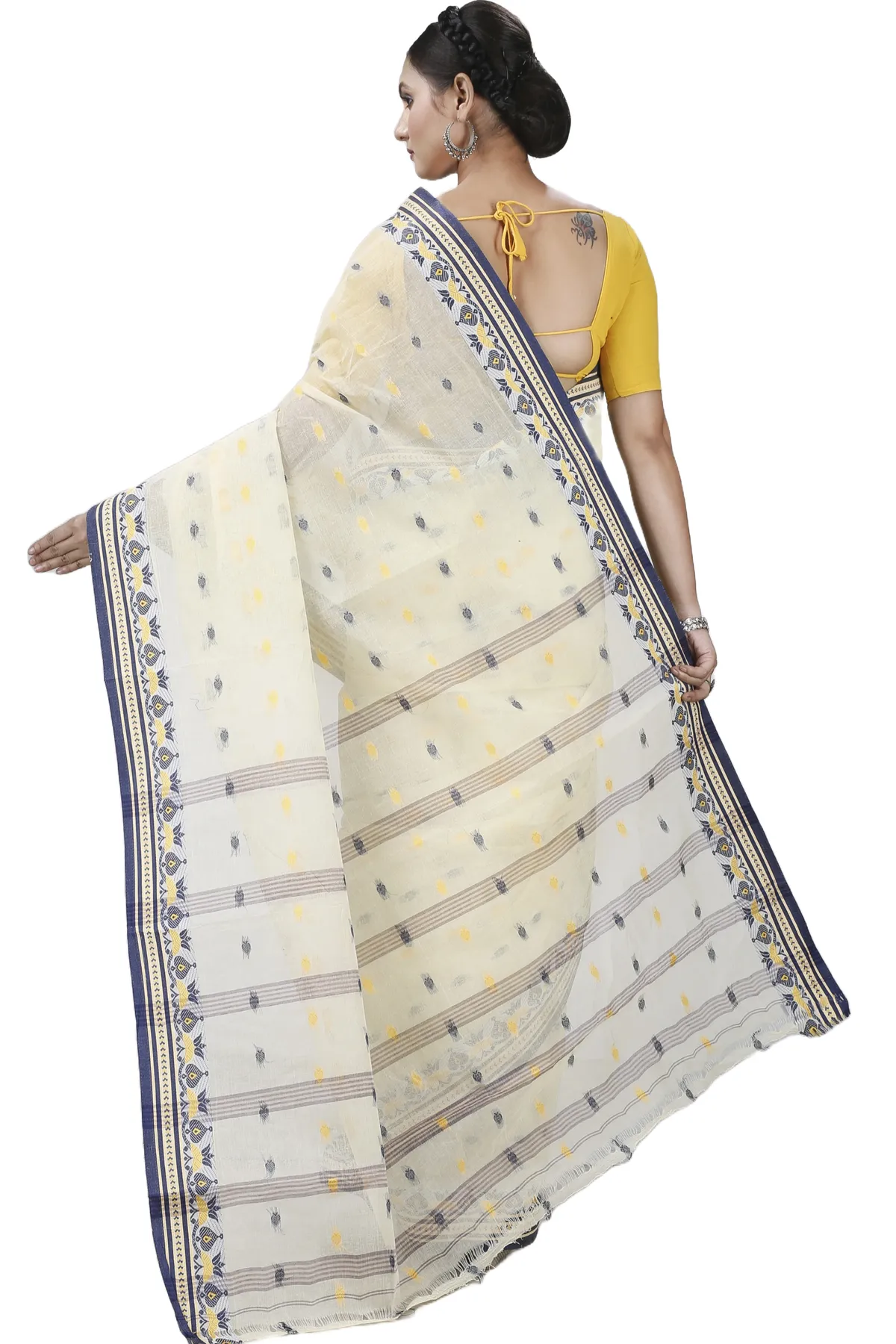 DipDiya Pure Cotton Cream Uvra Bengali Heritage Tant Sarees