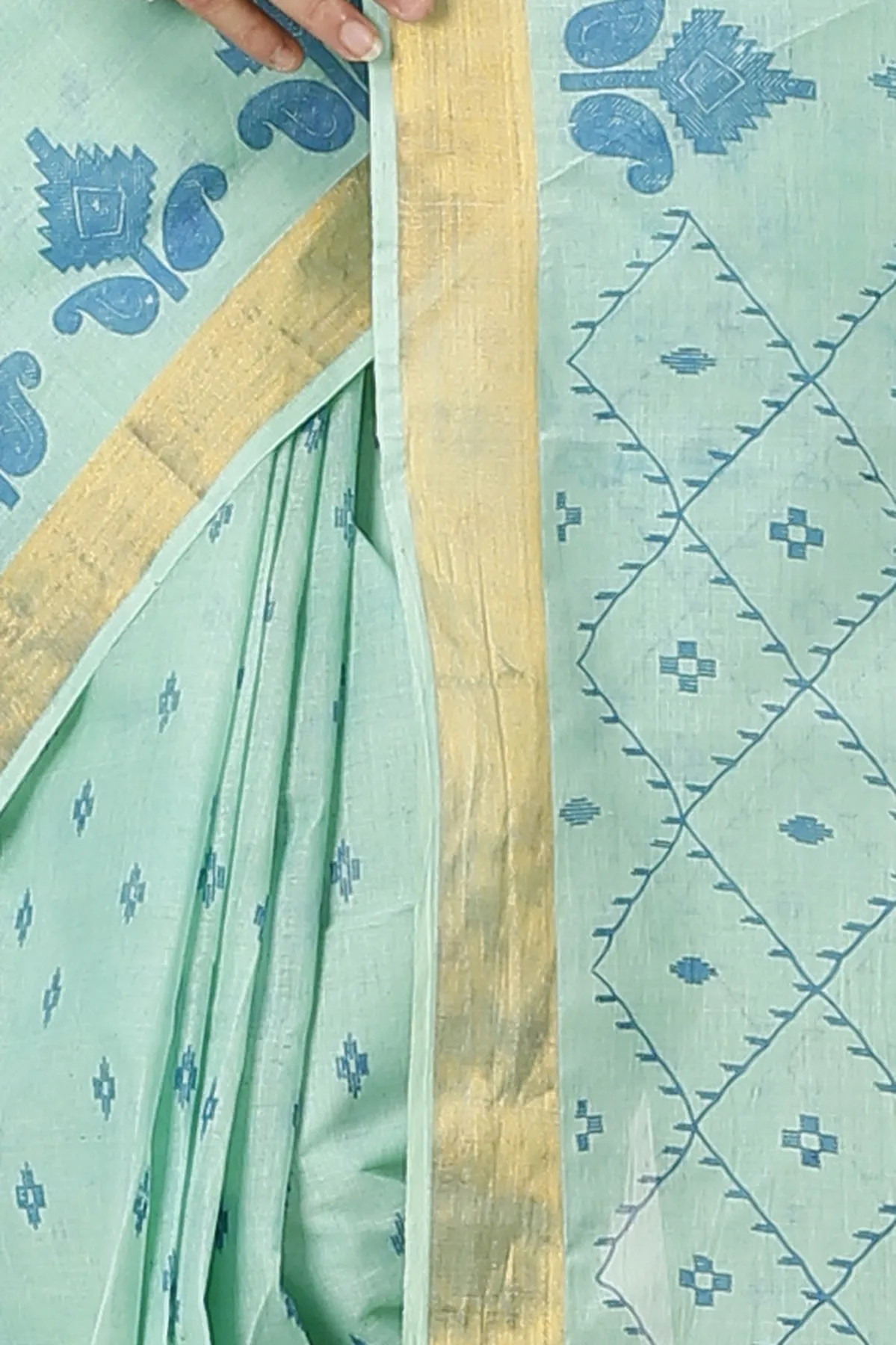 DipDiya Pure Cotton Cyan Luvya Woven with Love Printed Tant Sarees