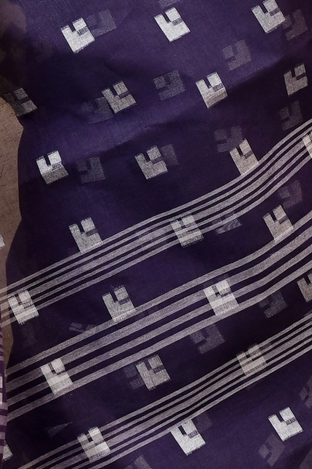 DipDiya Pure Cotton Dark Blue Aptuk Woven by Hand Tant Sarees