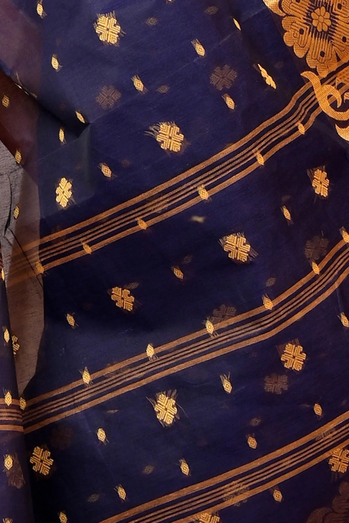 DipDiya Pure Cotton Dark Blue Heruka Classic Grace Tant Sarees