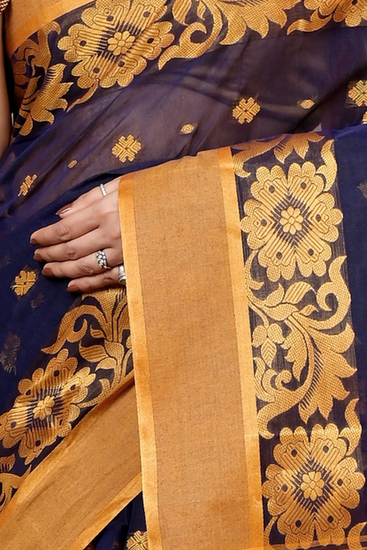 DipDiya Pure Cotton Dark Blue Heruka Classic Grace Tant Sarees