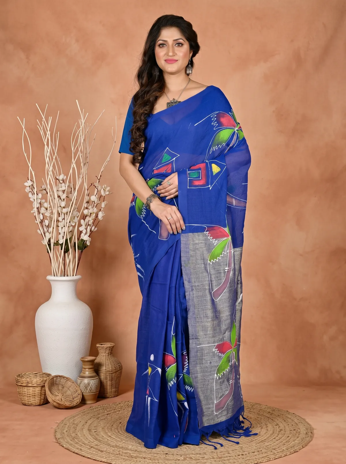 DipDiya Pure Cotton Dark Blue Keshaka Wrapped in Heritage Hand Painted Sarees