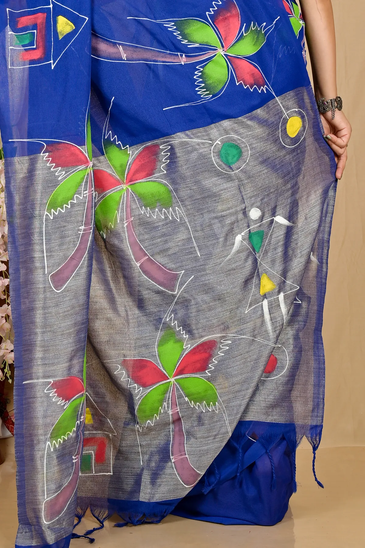 DipDiya Pure Cotton Dark Blue Keshaka Wrapped in Heritage Hand Painted Sarees