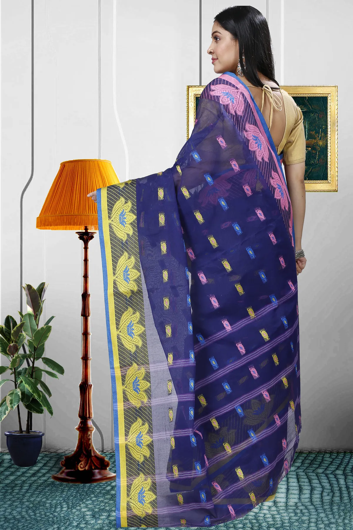DipDiya Pure Cotton Dark Blue Nayan Heritage of Bengal Tant Sarees