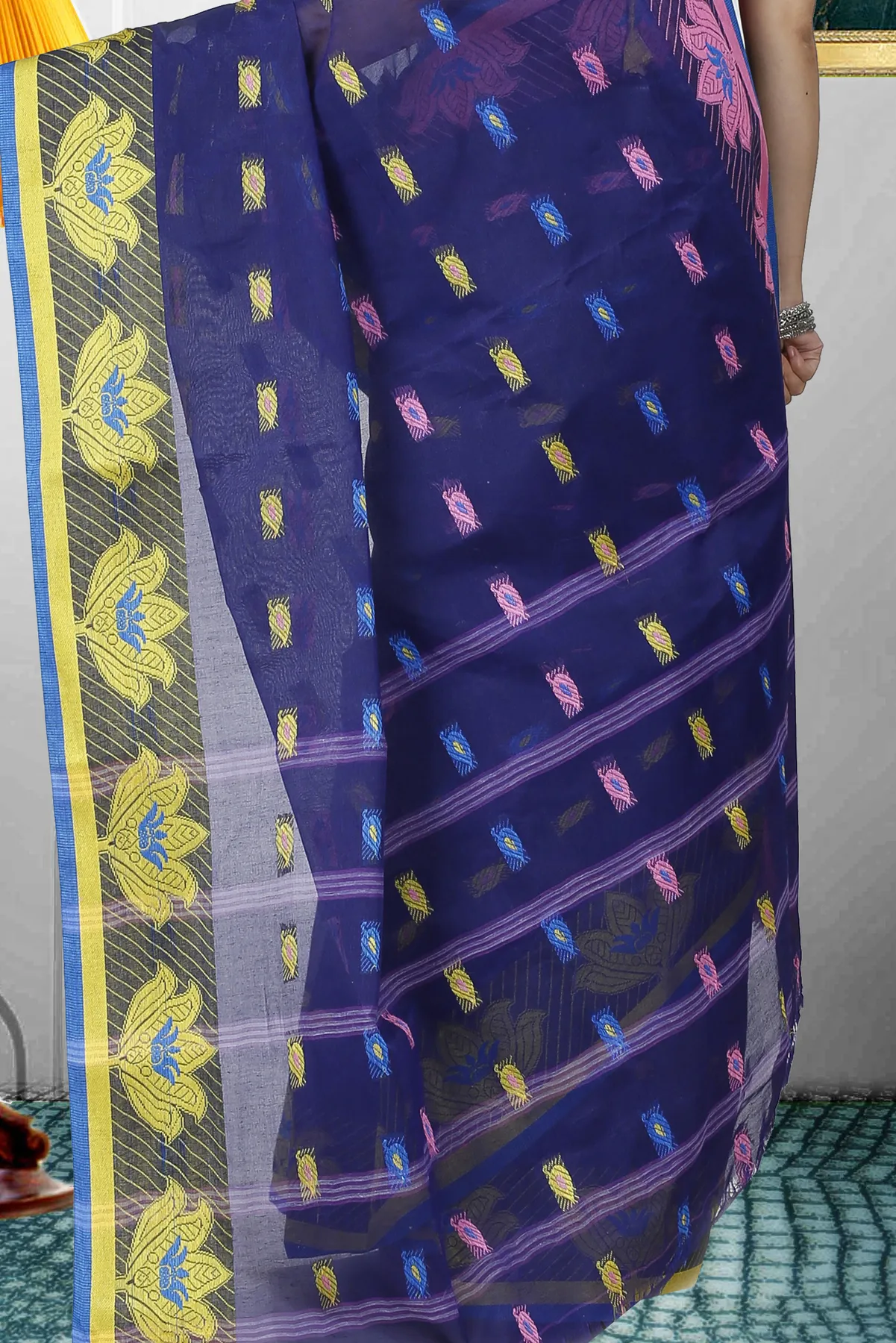 DipDiya Pure Cotton Dark Blue Nayan Heritage of Bengal Tant Sarees