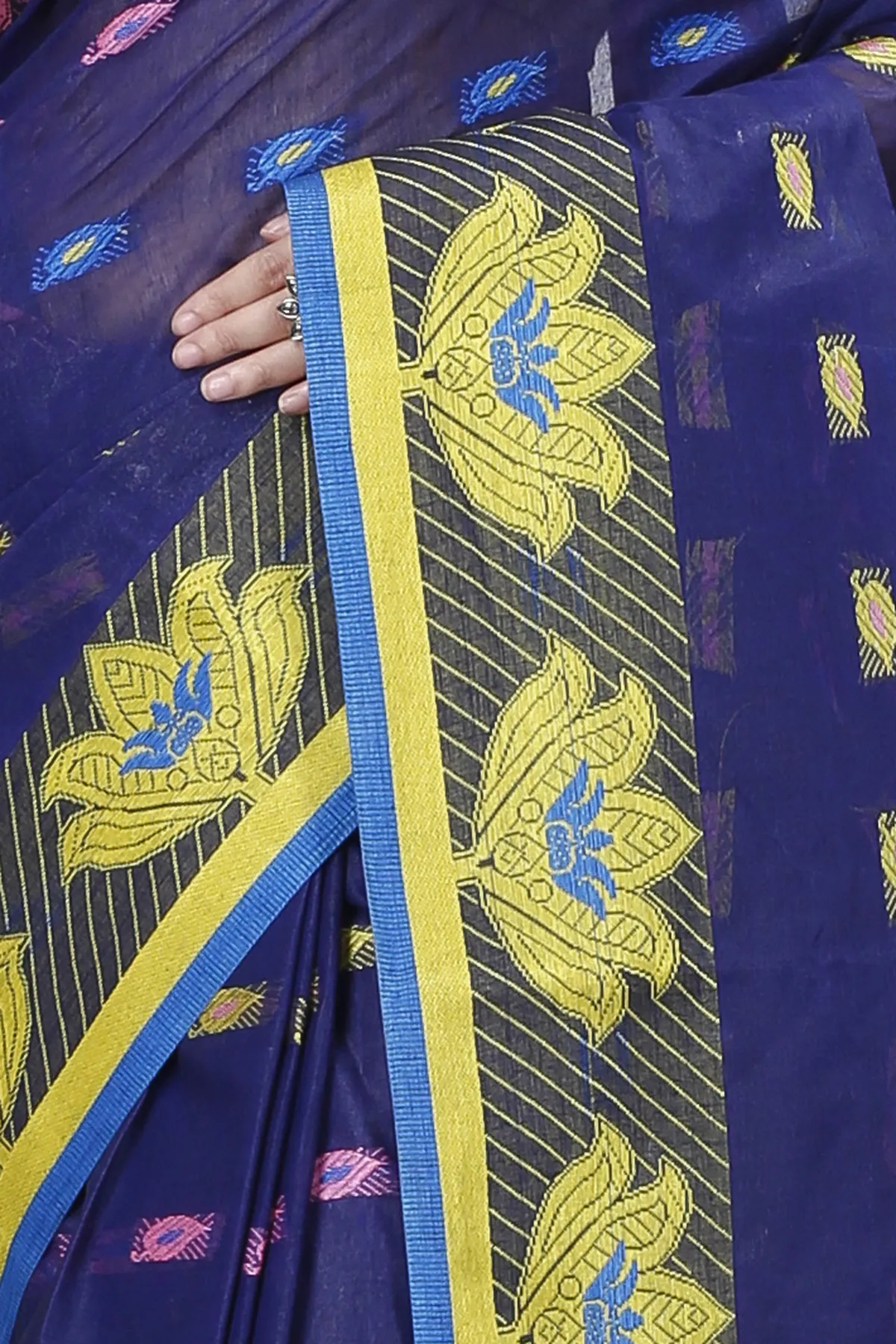 DipDiya Pure Cotton Dark Blue Nayan Heritage of Bengal Tant Sarees