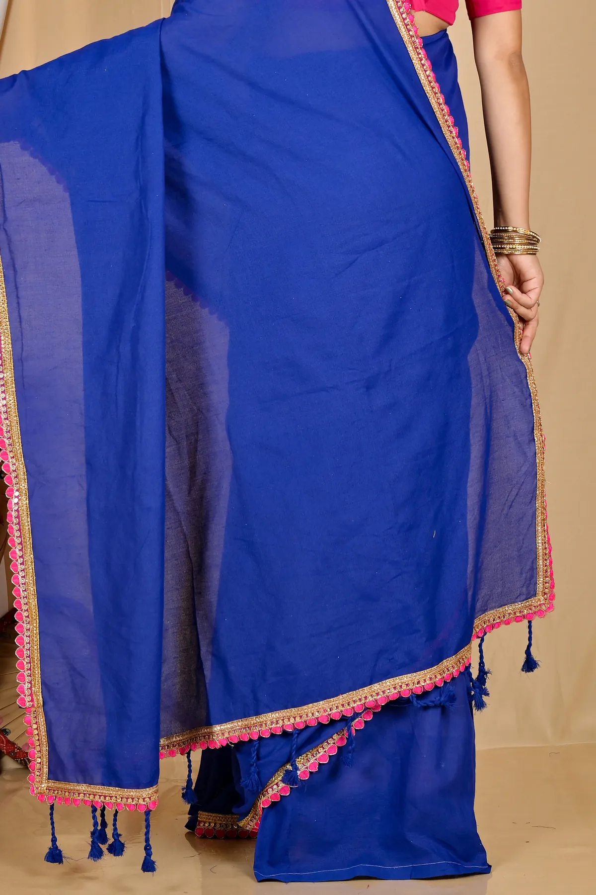 DipDiya Pure Cotton Dark Blue Thanli Artisan Woven Handloom Sarees