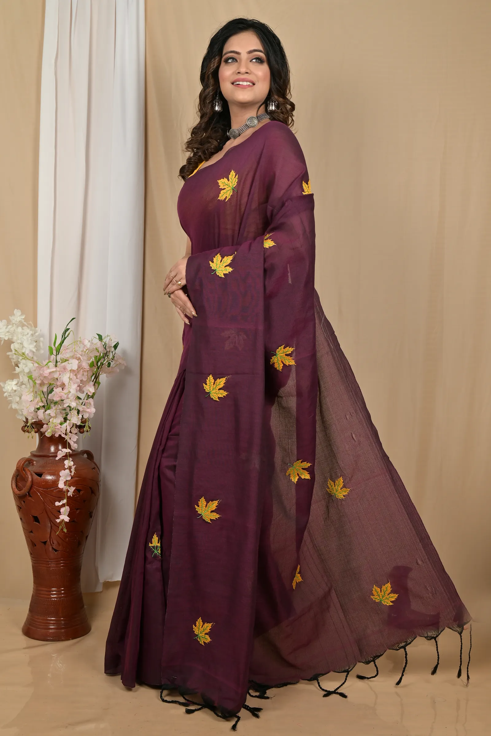 DipDiya Pure Cotton Dark Brown Achrun Heritage You Can Wear Embroidery Handloom sarees