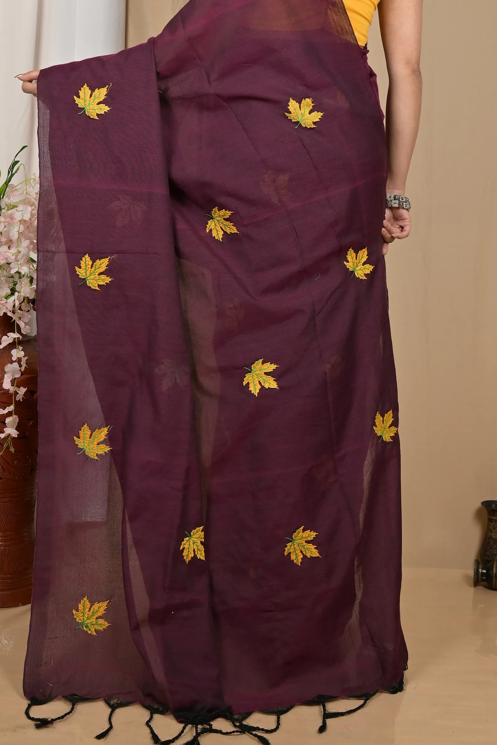 DipDiya Pure Cotton Dark Brown Achrun Heritage You Can Wear Embroidery Handloom sarees
