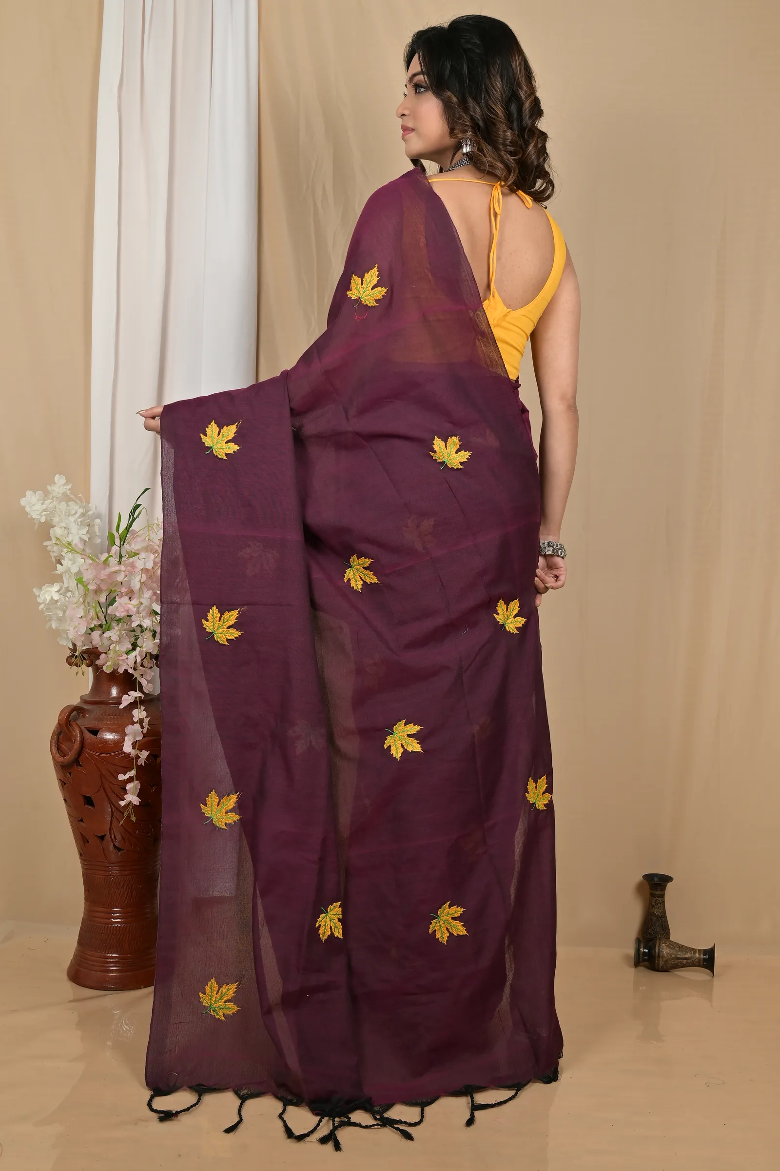 DipDiya Pure Cotton Dark Brown Achrun Heritage You Can Wear Embroidery Handloom sarees