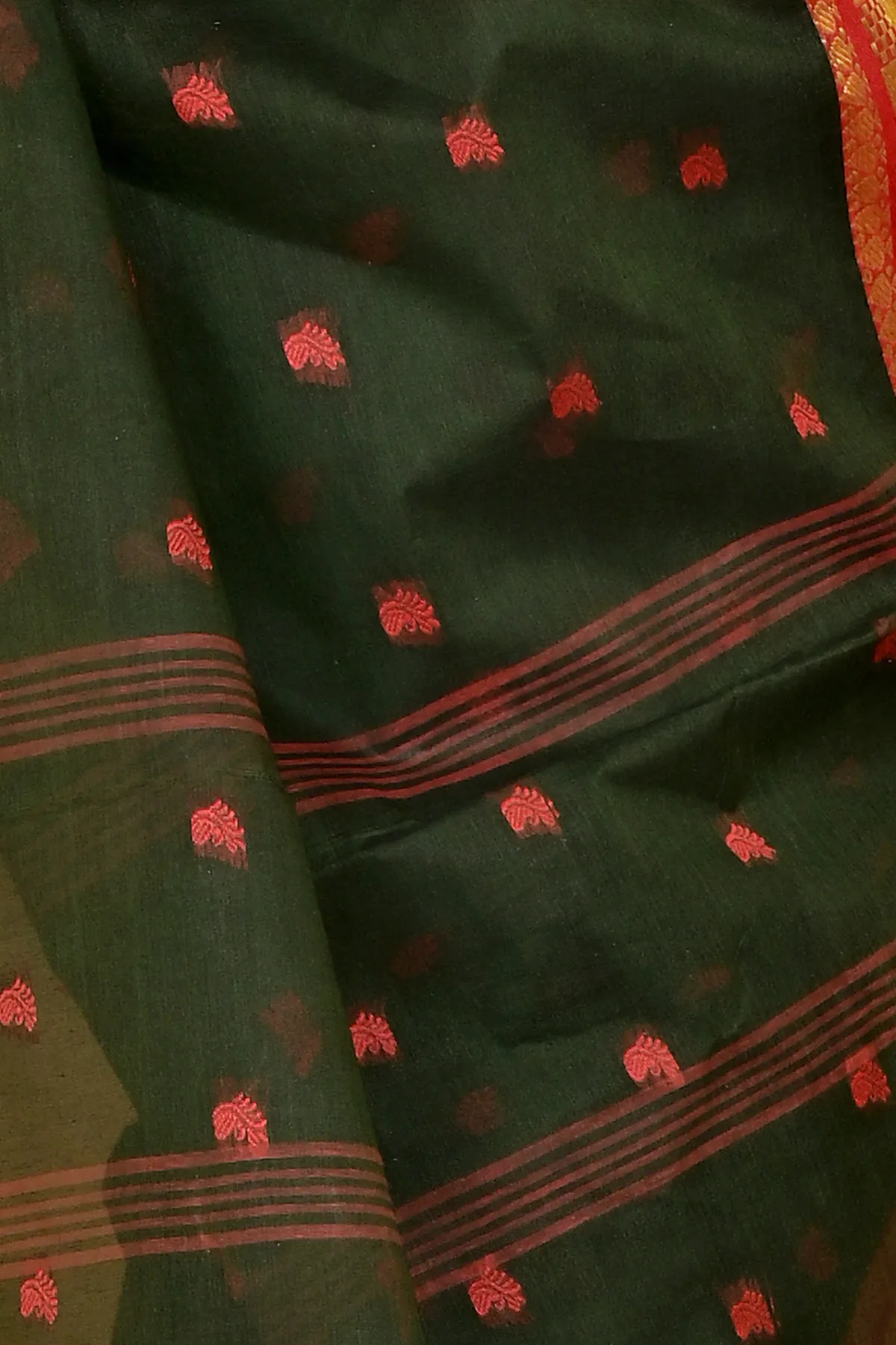 DipDiya Pure Cotton Dark Green Atula Bengal’s Legacy Tant Sarees