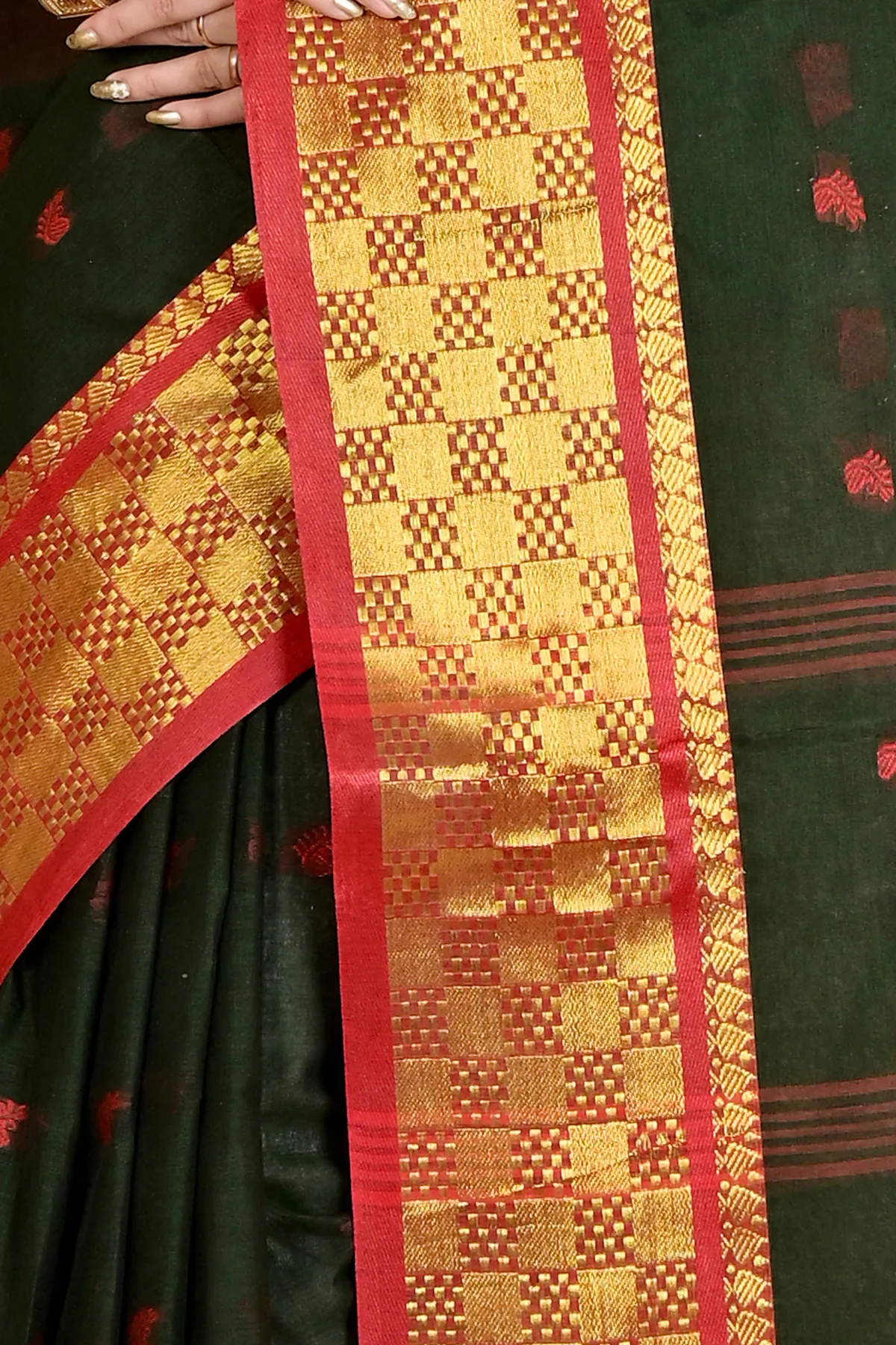 DipDiya Pure Cotton Dark Green Atula Bengal’s Legacy Tant Sarees