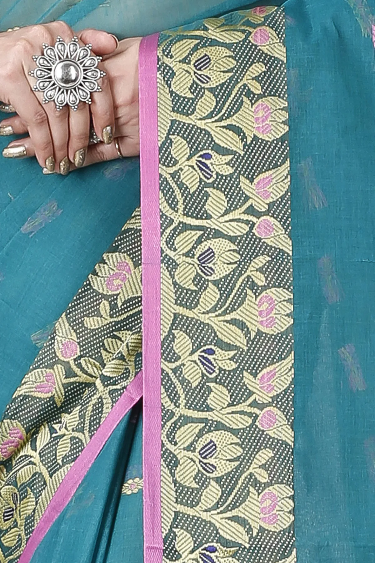 DipDiya Pure Cotton Dark Green Gopika Essence of Bengal Tant Sarees