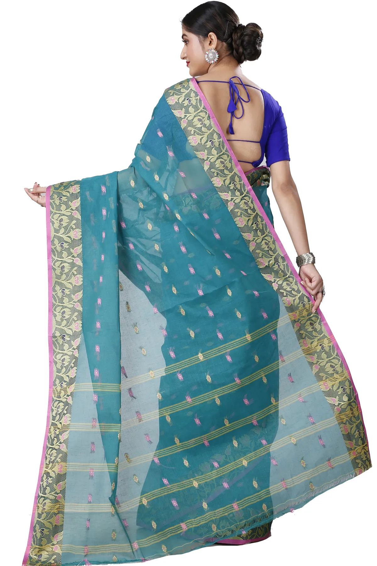 DipDiya Pure Cotton Dark Green Gopika Essence of Bengal Tant Sarees