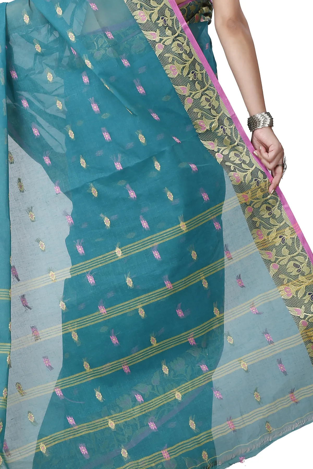 DipDiya Pure Cotton Dark Green Gopika Essence of Bengal Tant Sarees