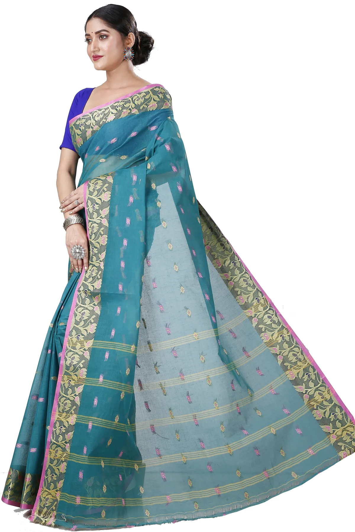 DipDiya Pure Cotton Dark Green Gopika Essence of Bengal Tant Sarees