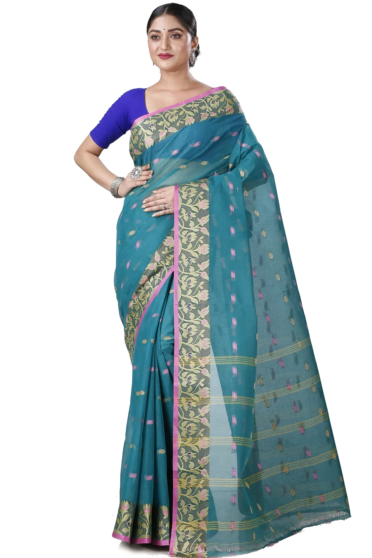 DipDiya Pure Cotton Dark Green Gopika Essence of Bengal Tant Sarees