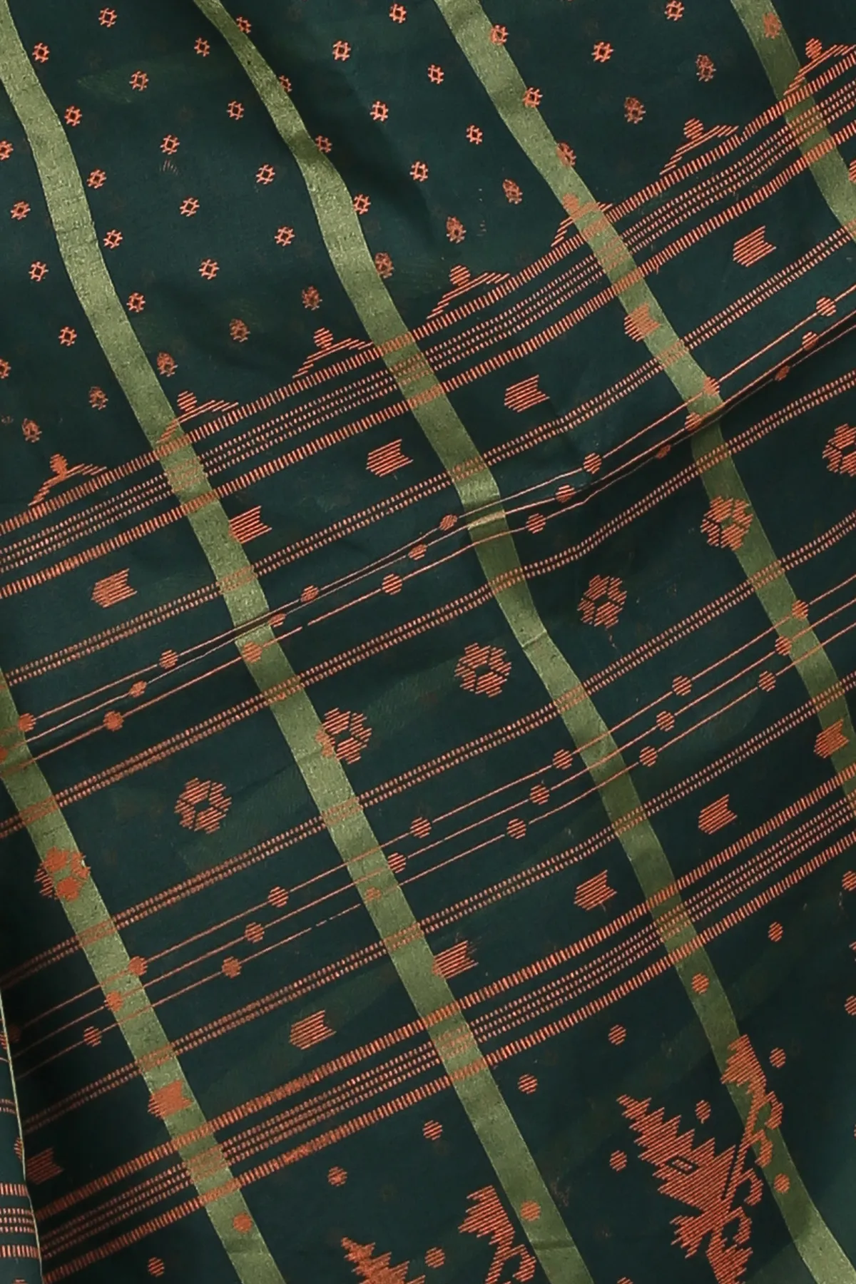 DipDiya Pure Cotton Dark Green Mera Classic Grace Tant Sarees
