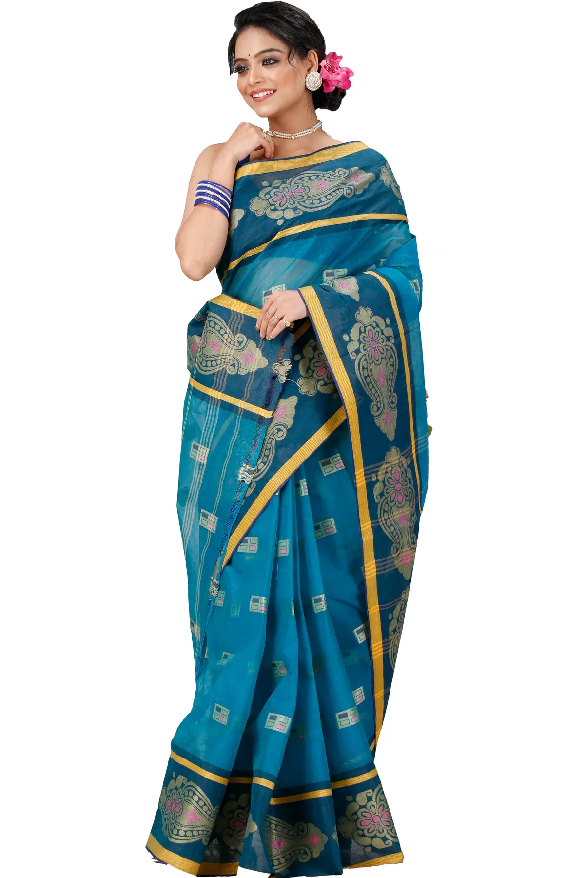 DipDiya Pure Cotton Dark Green Mitul The Bengali Classic Tant Sarees