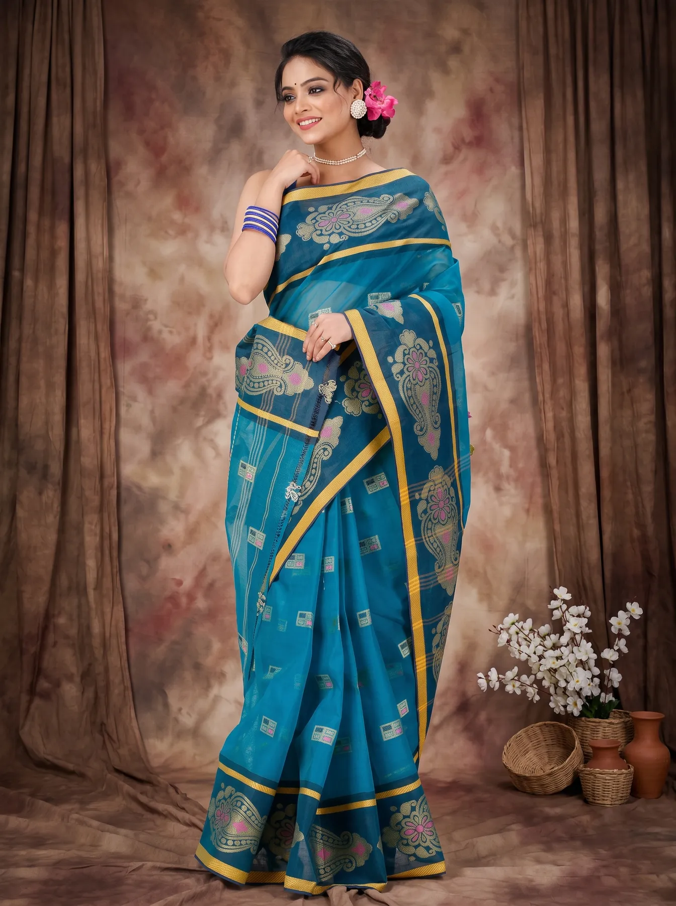 DipDiya Pure Cotton Dark Green Mitul The Bengali Classic Tant Sarees