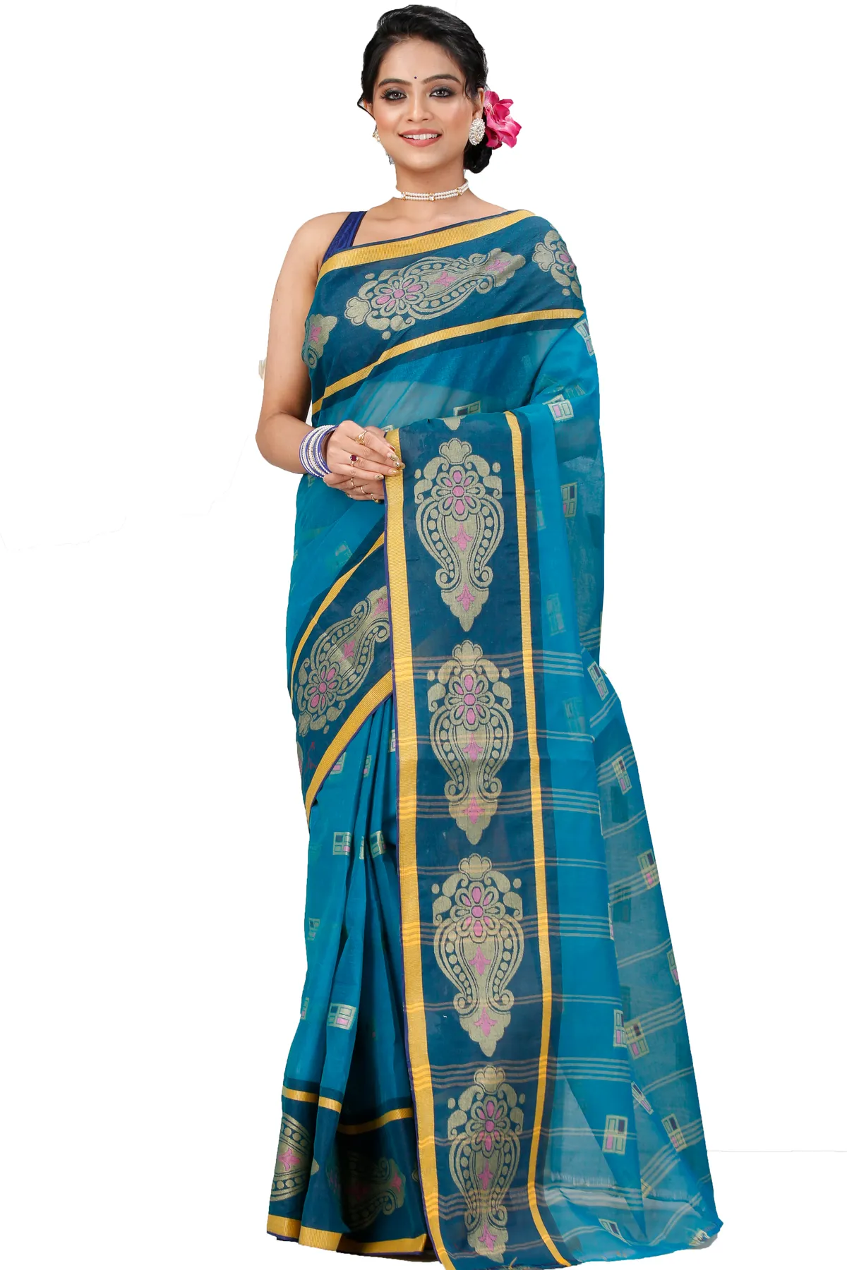 DipDiya Pure Cotton Dark Green Mitul The Bengali Classic Tant Sarees