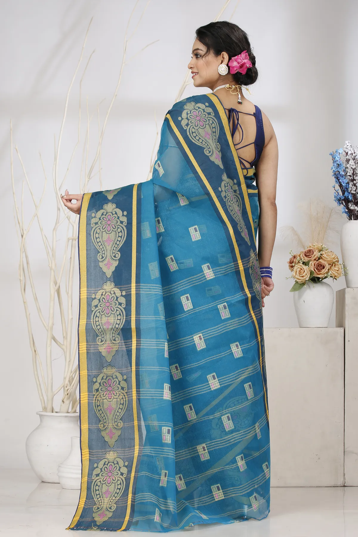 DipDiya Pure Cotton Dark Green Mitul The Bengali Classic Tant Sarees