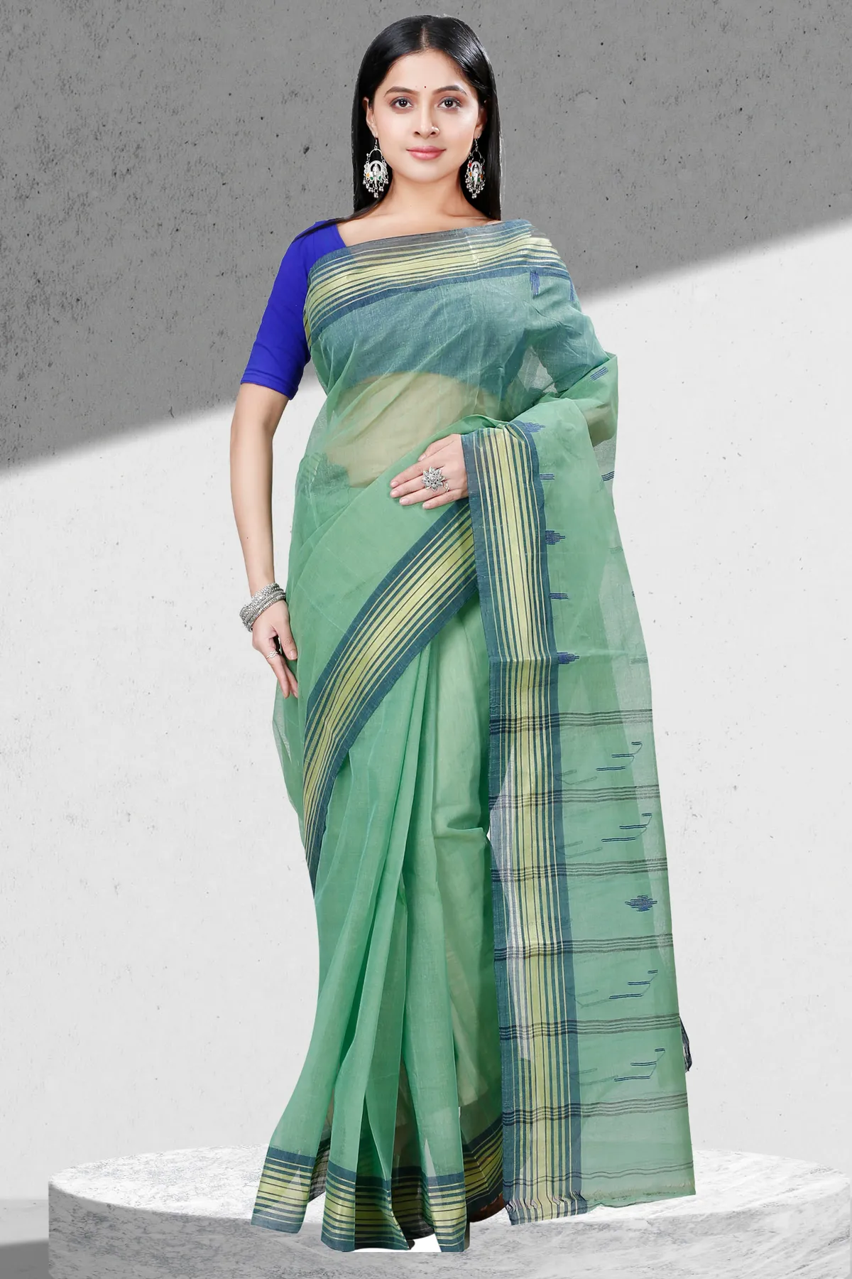 DipDiya Pure Cotton Dark Green Naman The Bengali Classic Tant Sarees