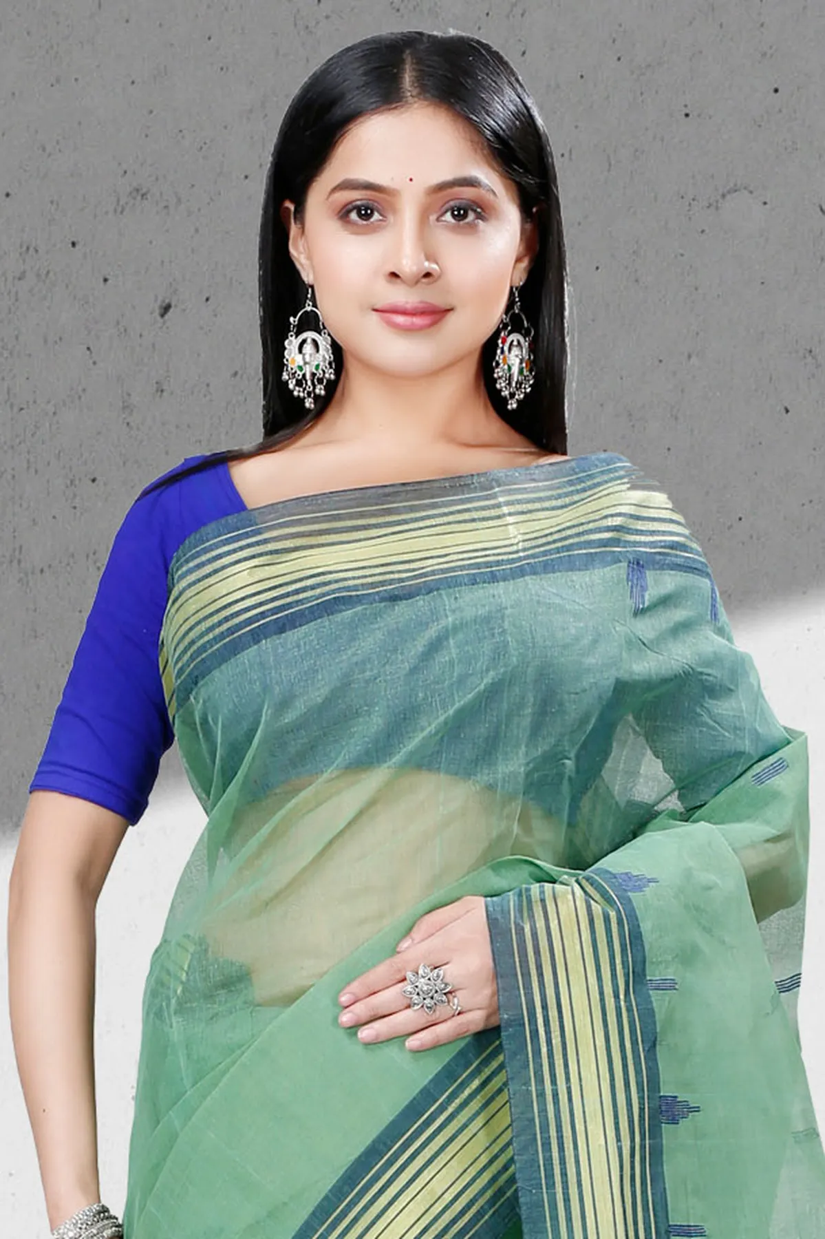 DipDiya Pure Cotton Dark Green Naman The Bengali Classic Tant Sarees