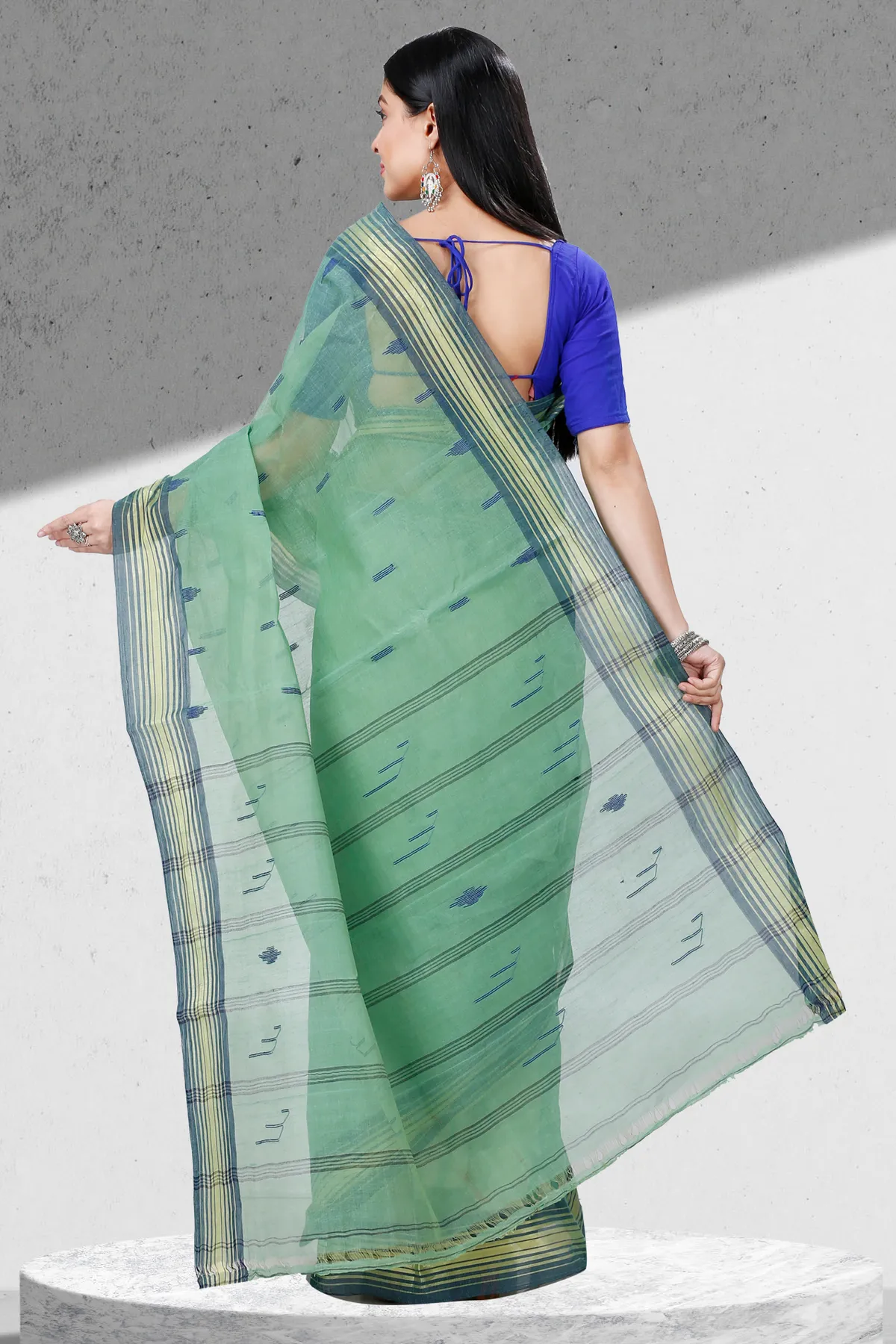 DipDiya Pure Cotton Dark Green Naman The Bengali Classic Tant Sarees
