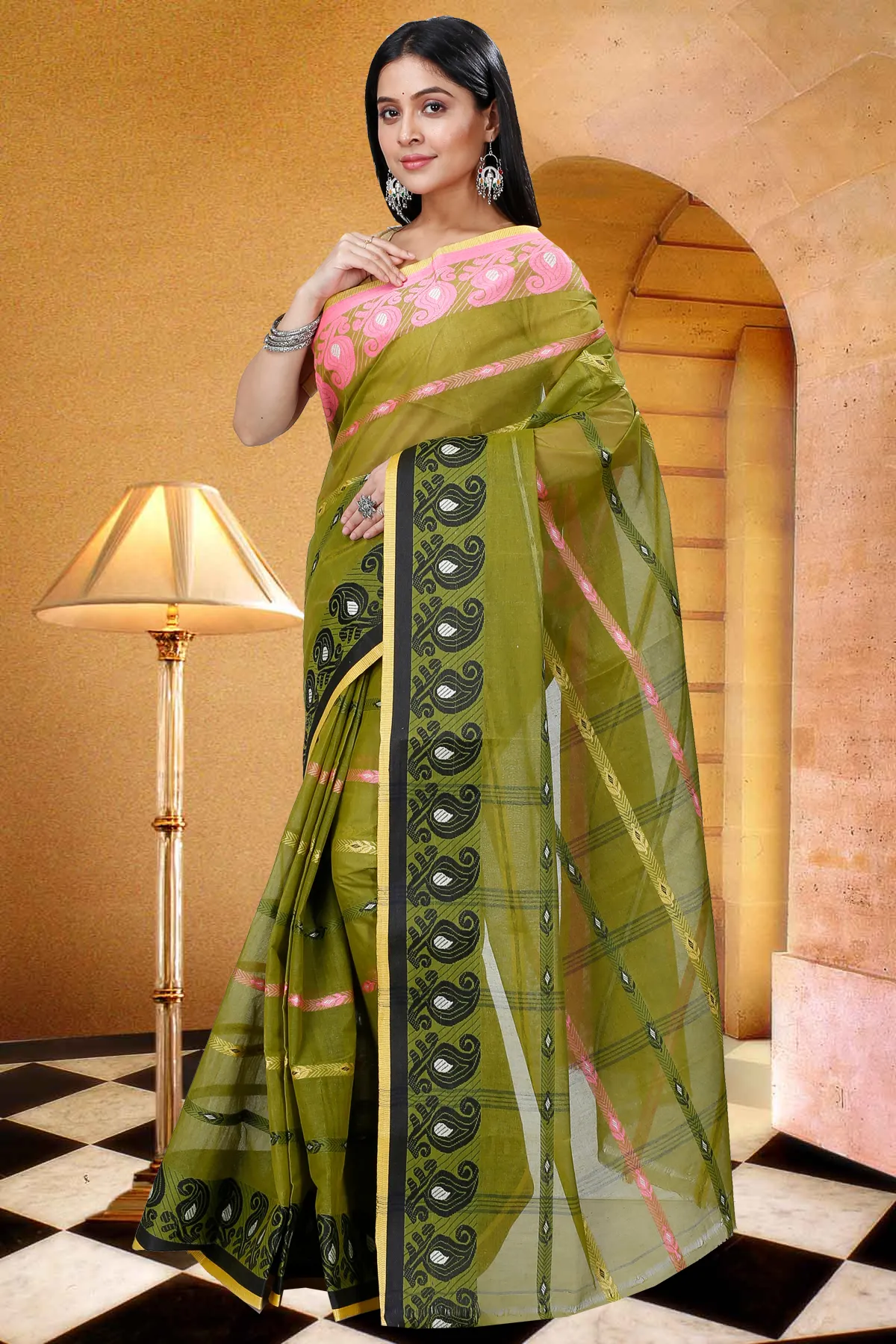 DipDiya Pure Cotton Dark Green Nehan Grace of Bengal Tant Sarees