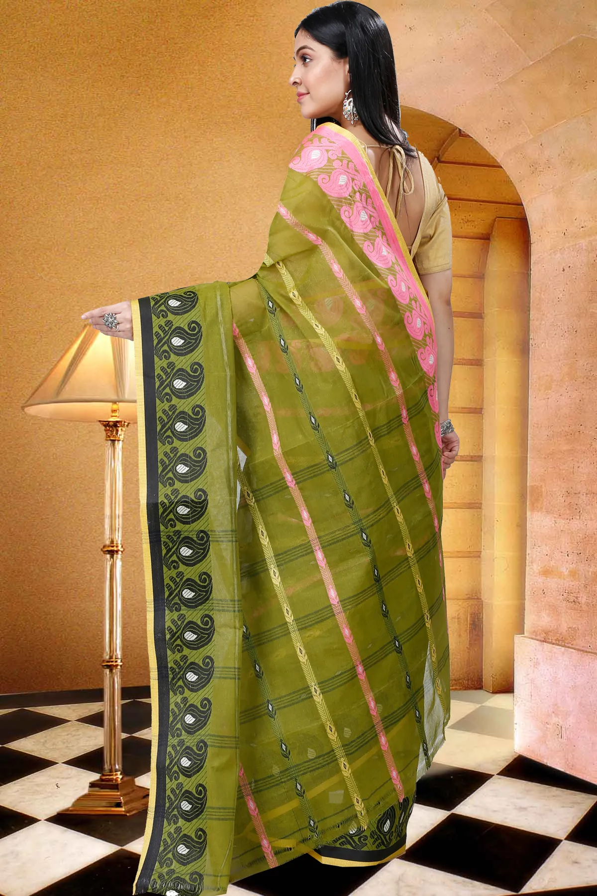 DipDiya Pure Cotton Dark Green Nehan Grace of Bengal Tant Sarees
