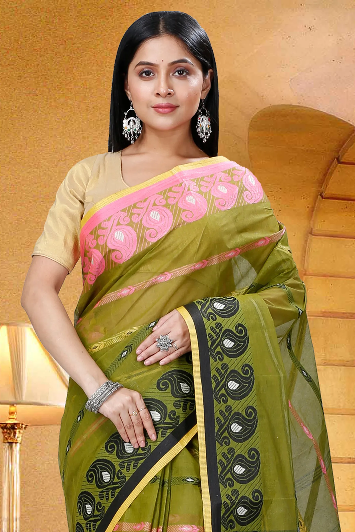DipDiya Pure Cotton Dark Green Nehan Grace of Bengal Tant Sarees