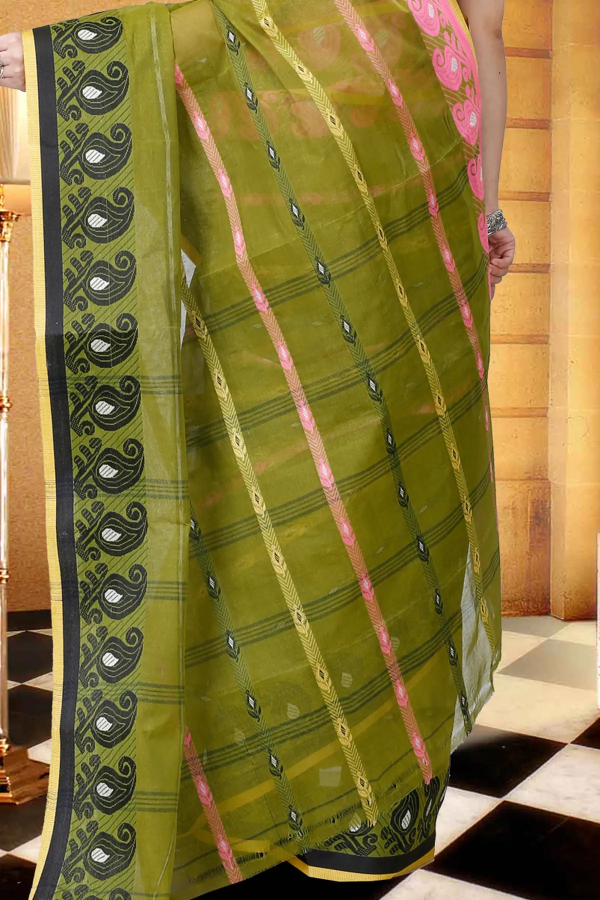 DipDiya Pure Cotton Dark Green Nehan Grace of Bengal Tant Sarees