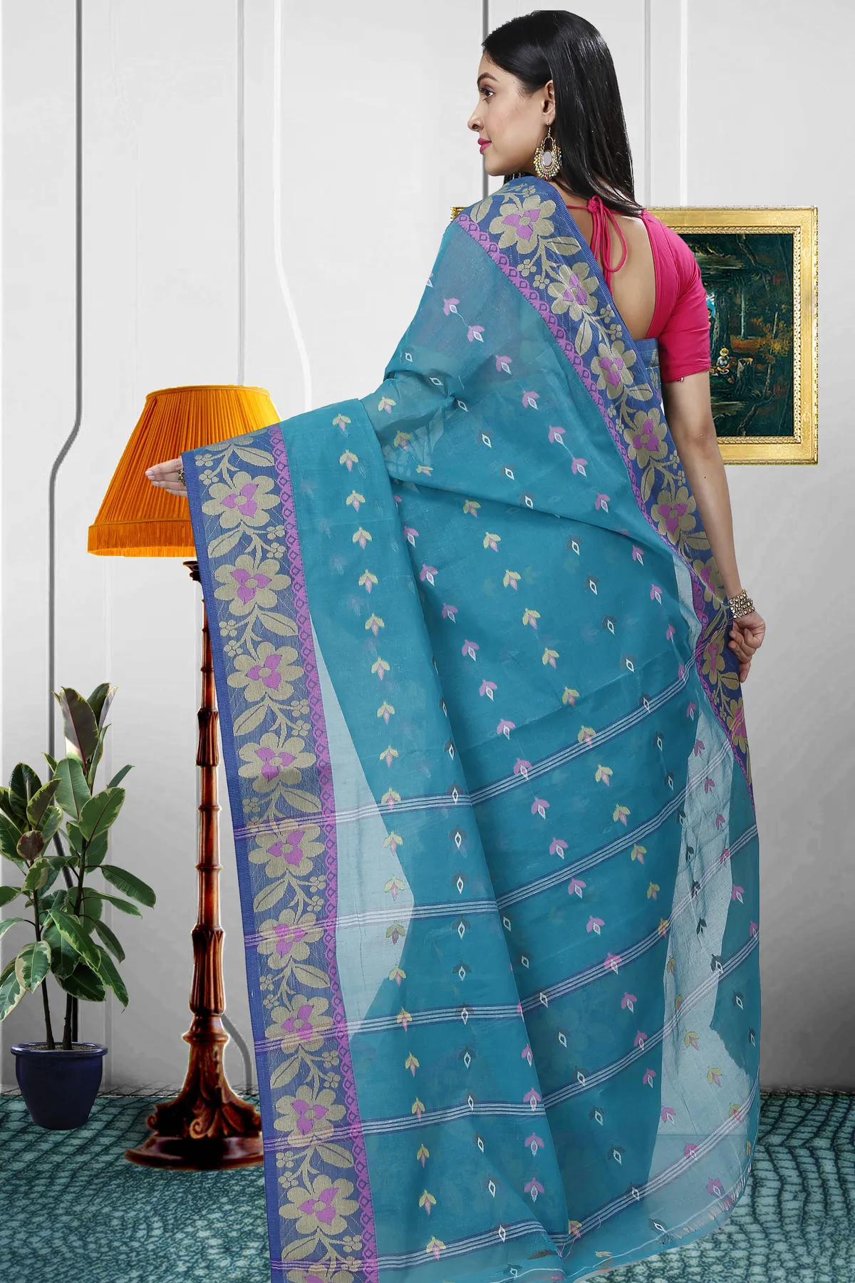 DipDiya Pure Cotton Dark Green Numan Pure Bengali Grace Tant Sarees