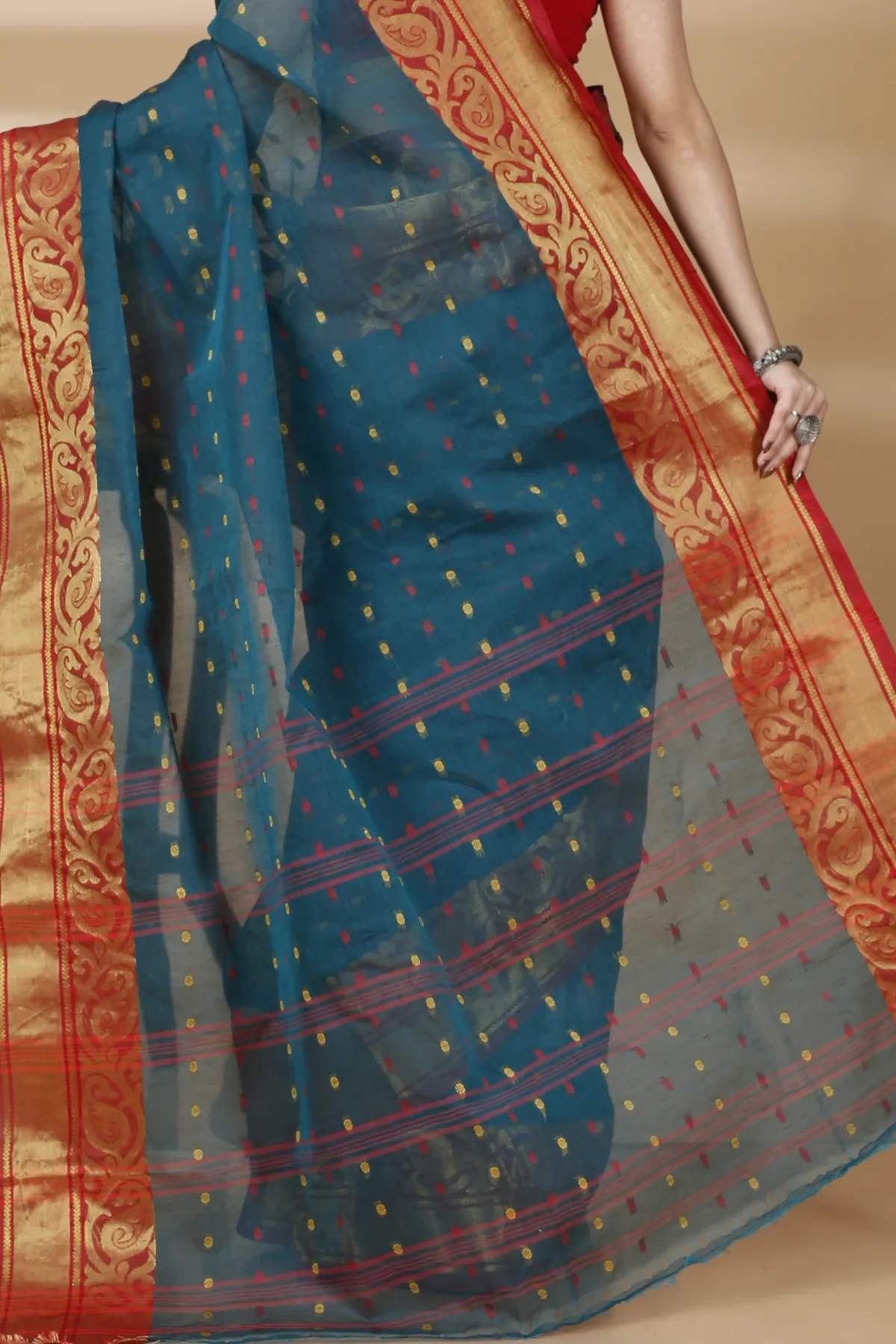 DipDiya Pure Cotton Dark Green Sachi Grace of Bengal Tant Sarees