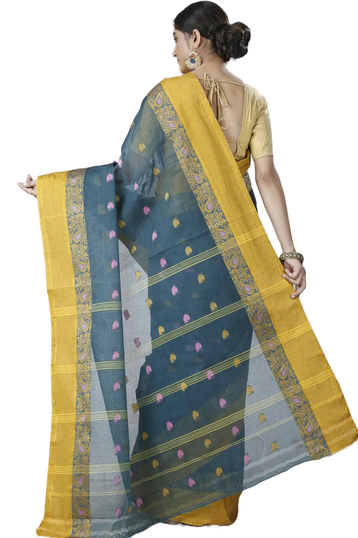 DipDiya Pure Cotton Dark Green Srimati Wrapped in Heritage Tant Sarees