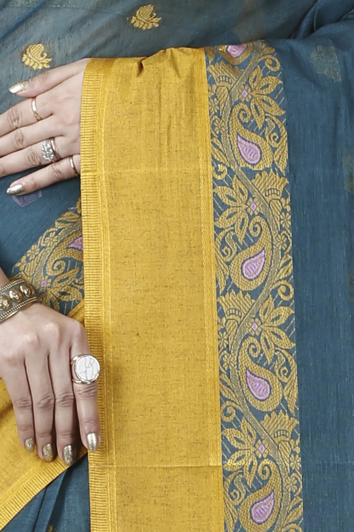 DipDiya Pure Cotton Dark Green Srimati Wrapped in Heritage Tant Sarees