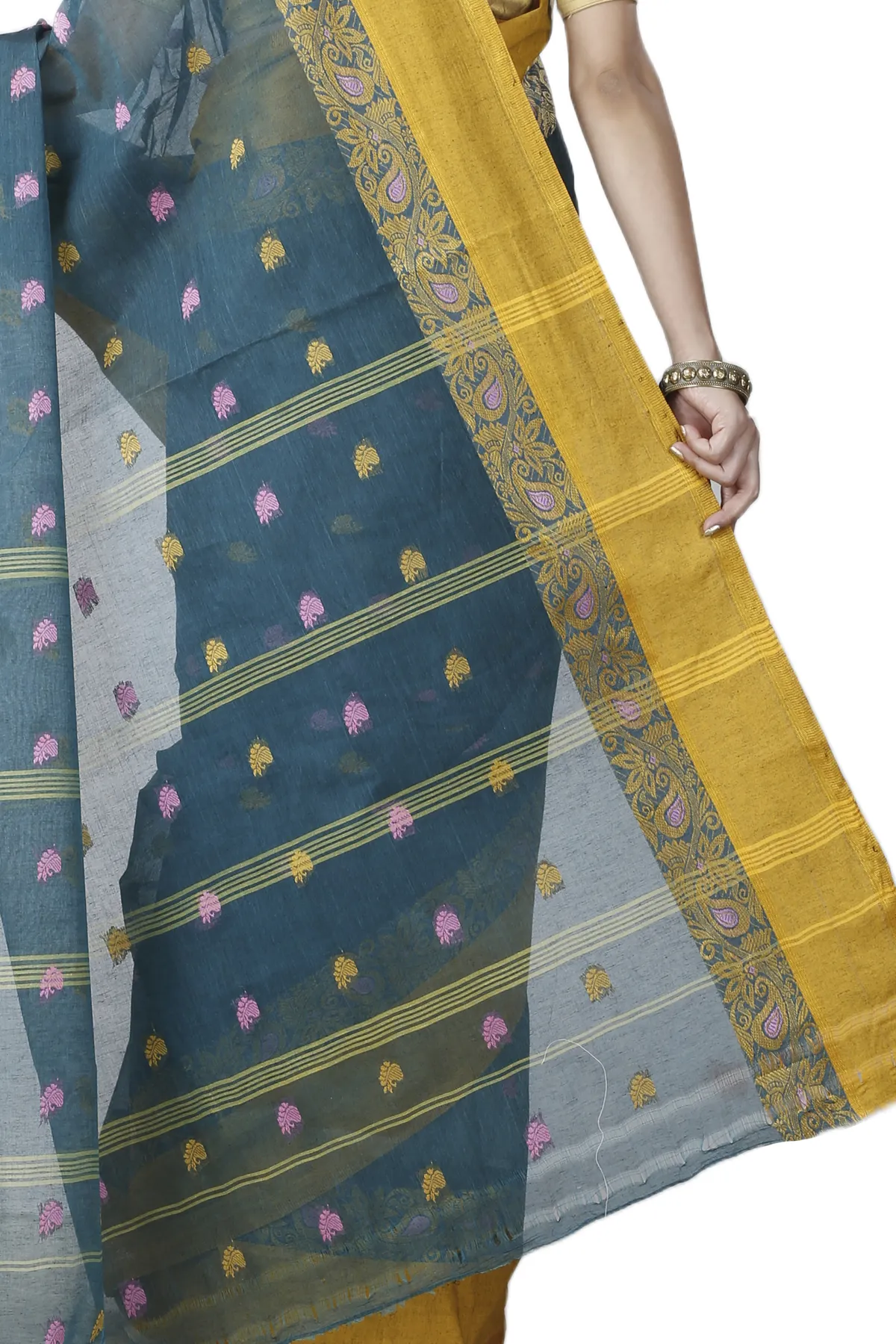 DipDiya Pure Cotton Dark Green Srimati Wrapped in Heritage Tant Sarees