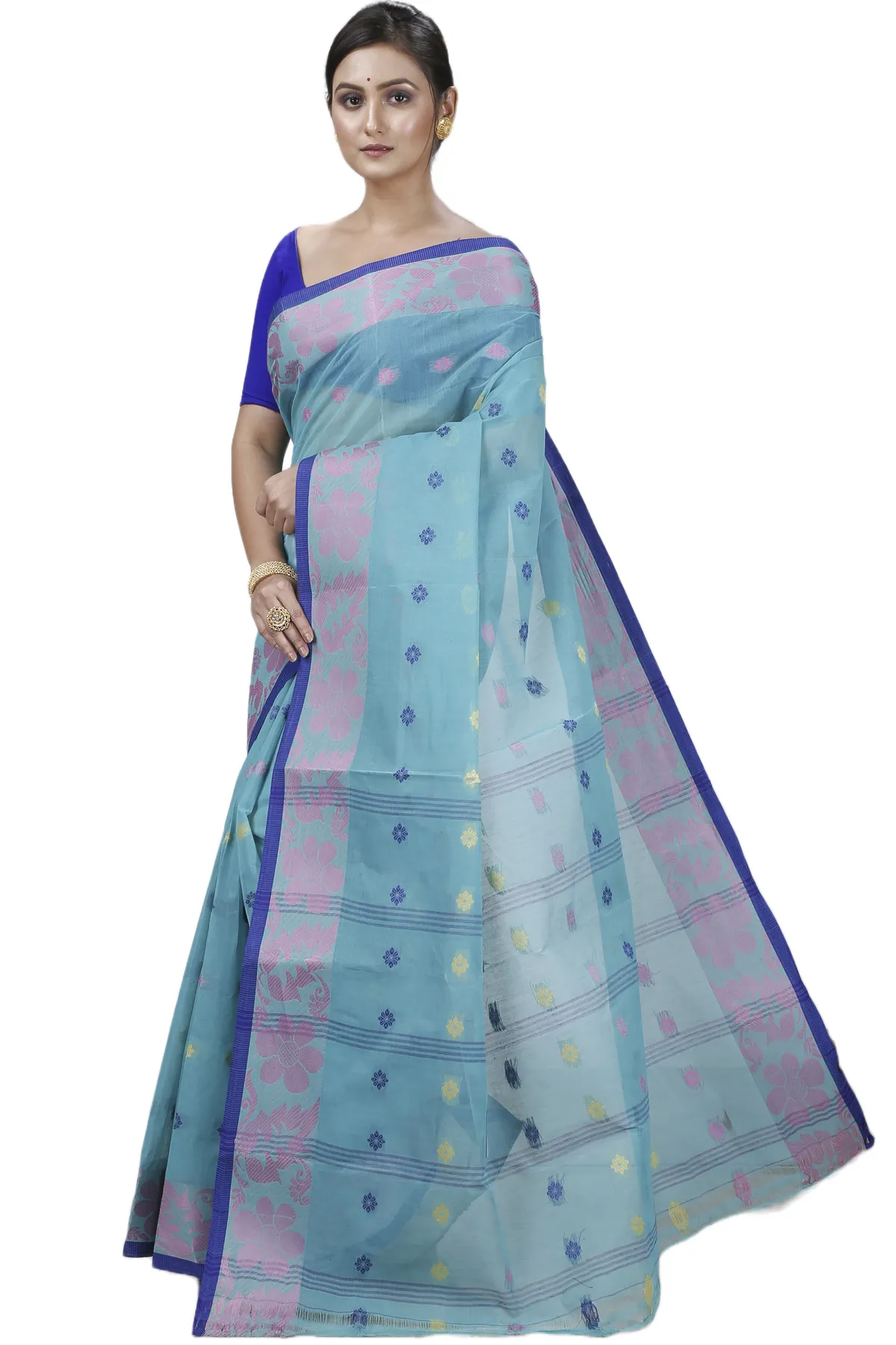 DipDiya Pure Cotton Dark Green Ushi Grace of Bengal Tant Sarees