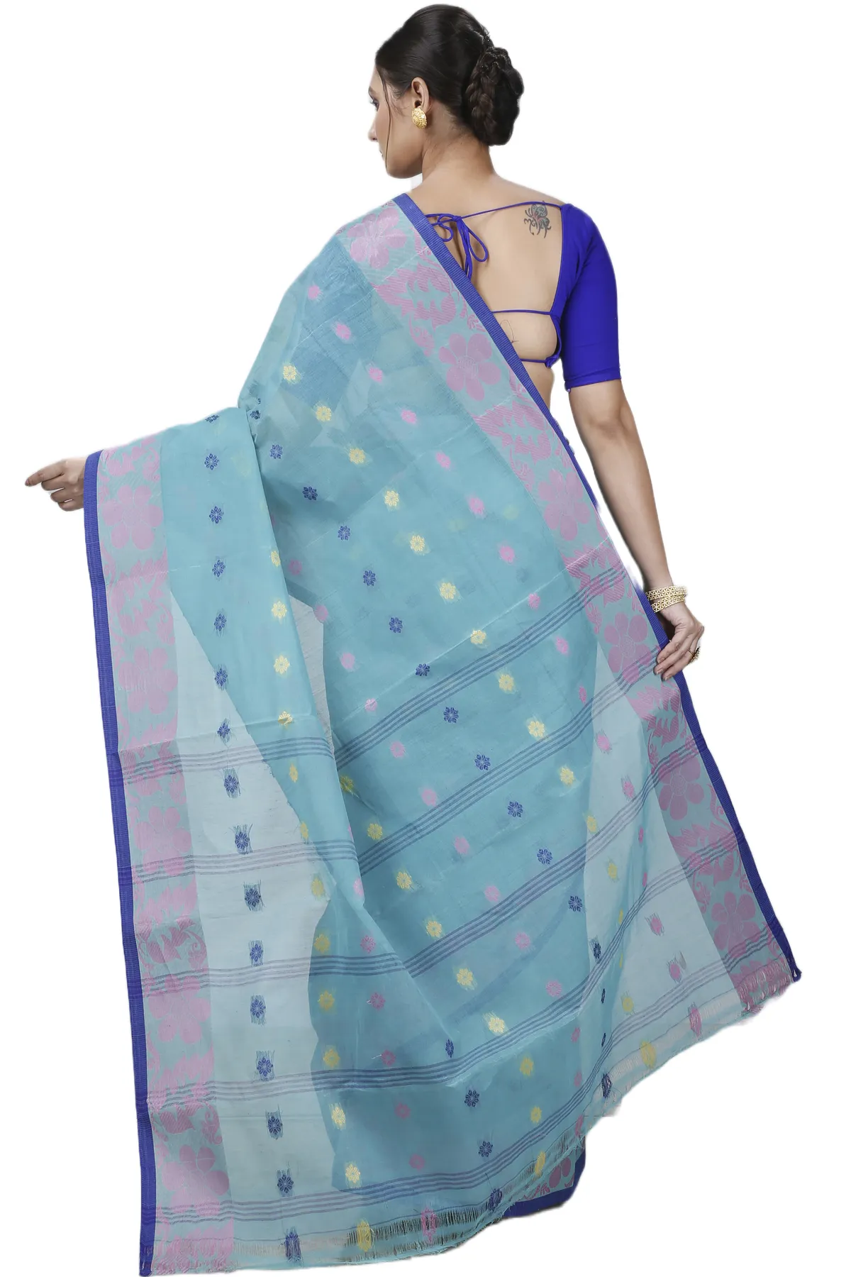 DipDiya Pure Cotton Dark Green Ushi Grace of Bengal Tant Sarees