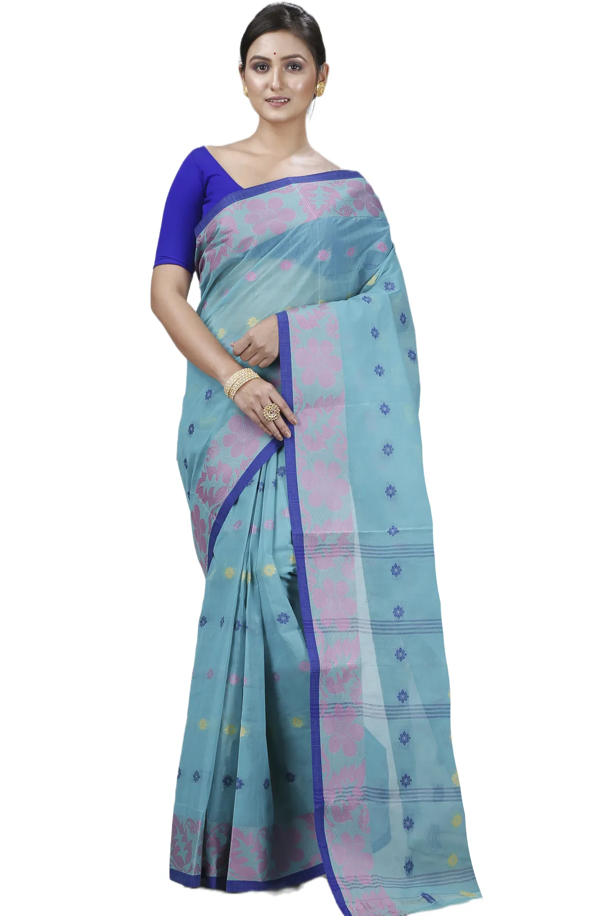 DipDiya Pure Cotton Dark Green Ushi Grace of Bengal Tant Sarees