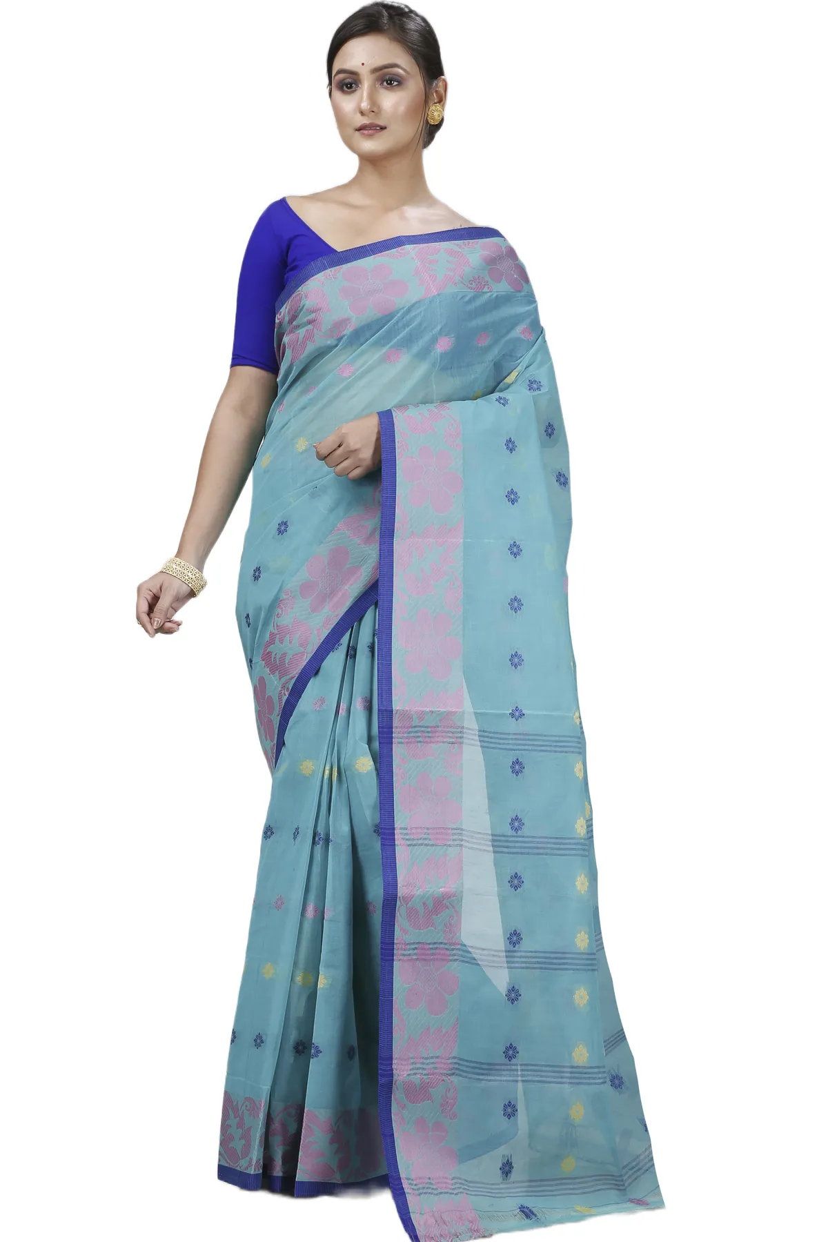 DipDiya Pure Cotton Dark Green Ushi Grace of Bengal Tant Sarees
