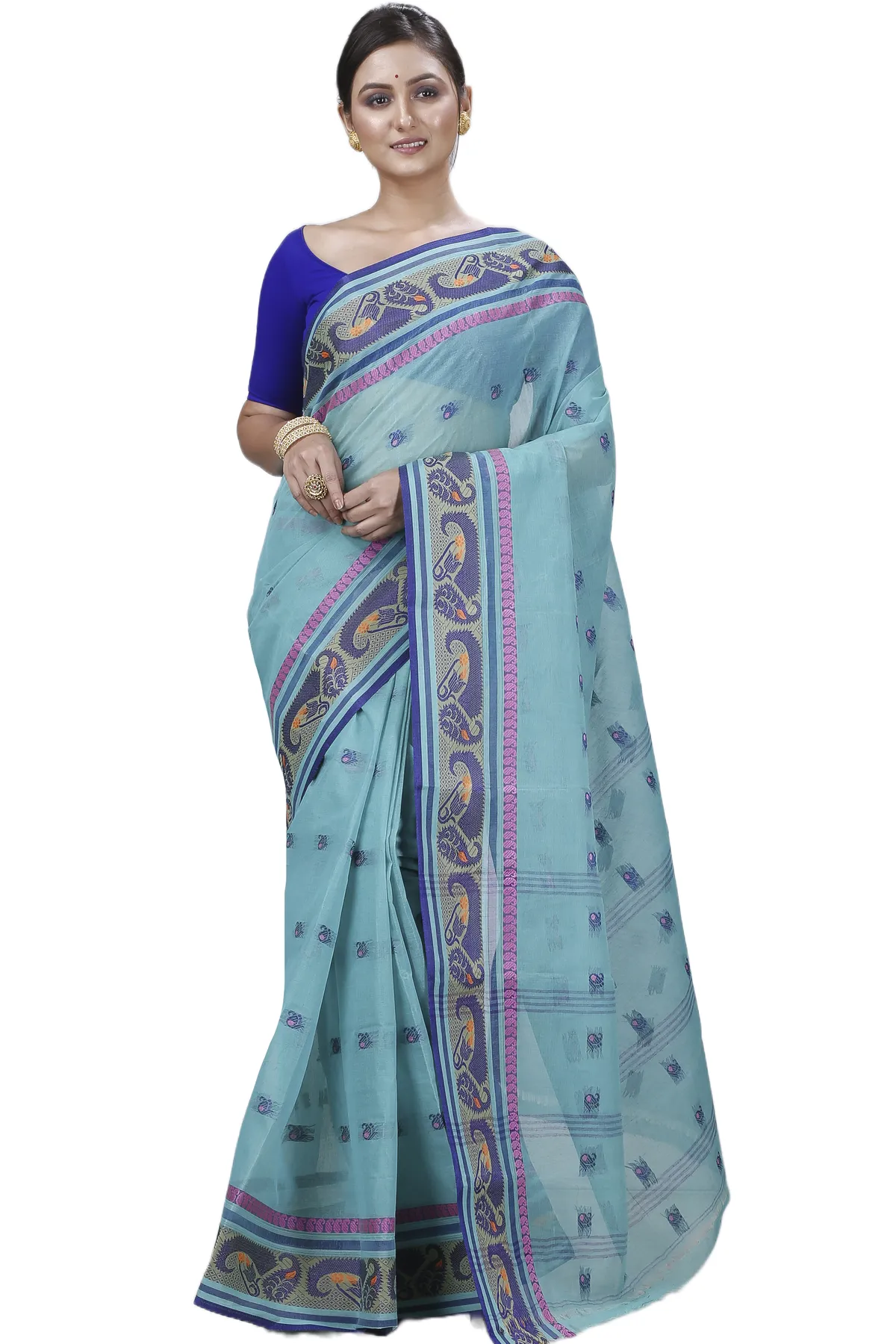 DipDiya Pure Cotton Dark Green Utkal Bengali Heritage Tant Sarees