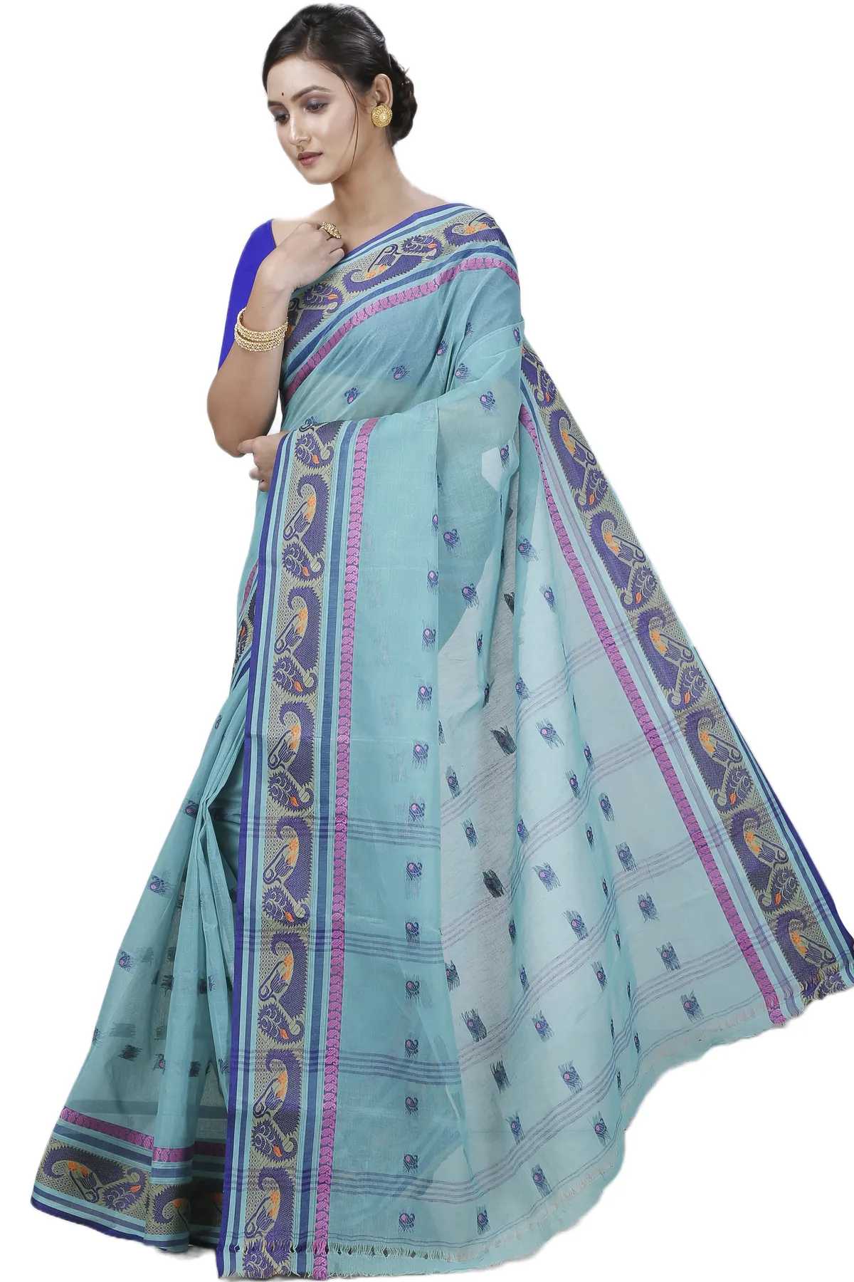 DipDiya Pure Cotton Dark Green Utkal Bengali Heritage Tant Sarees