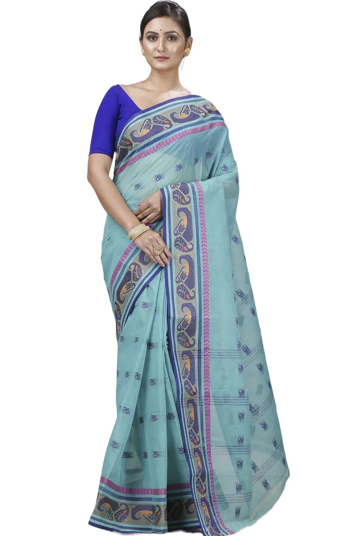 DipDiya Pure Cotton Dark Green Utkal Bengali Heritage Tant Sarees
