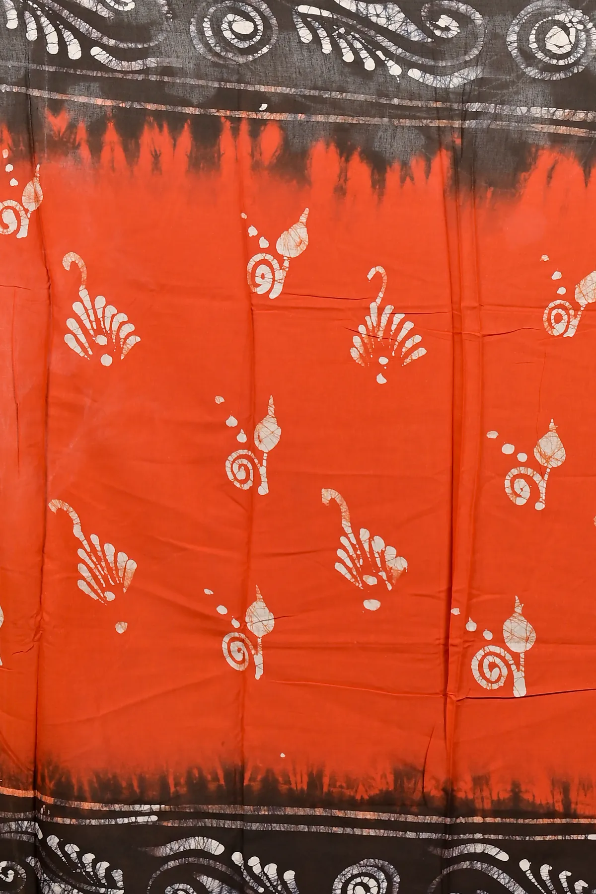 DipDiya Pure Cotton Dark Orange Pihu Handcrafted Elegance Batik Print Sarees