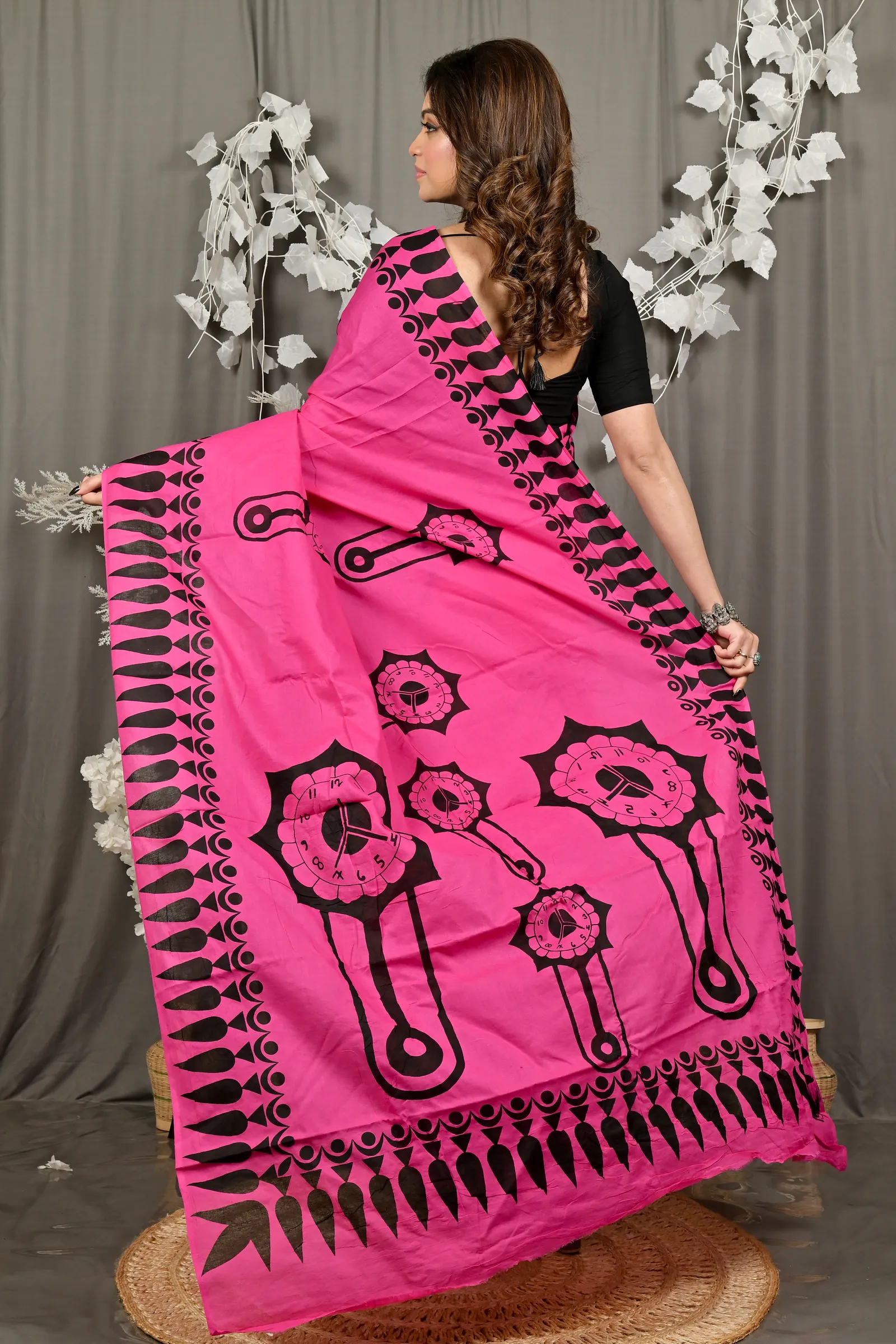 DipDiya Pure Cotton Dark Pink Febui Bengal’s Tradition Printed Handloom Sarees