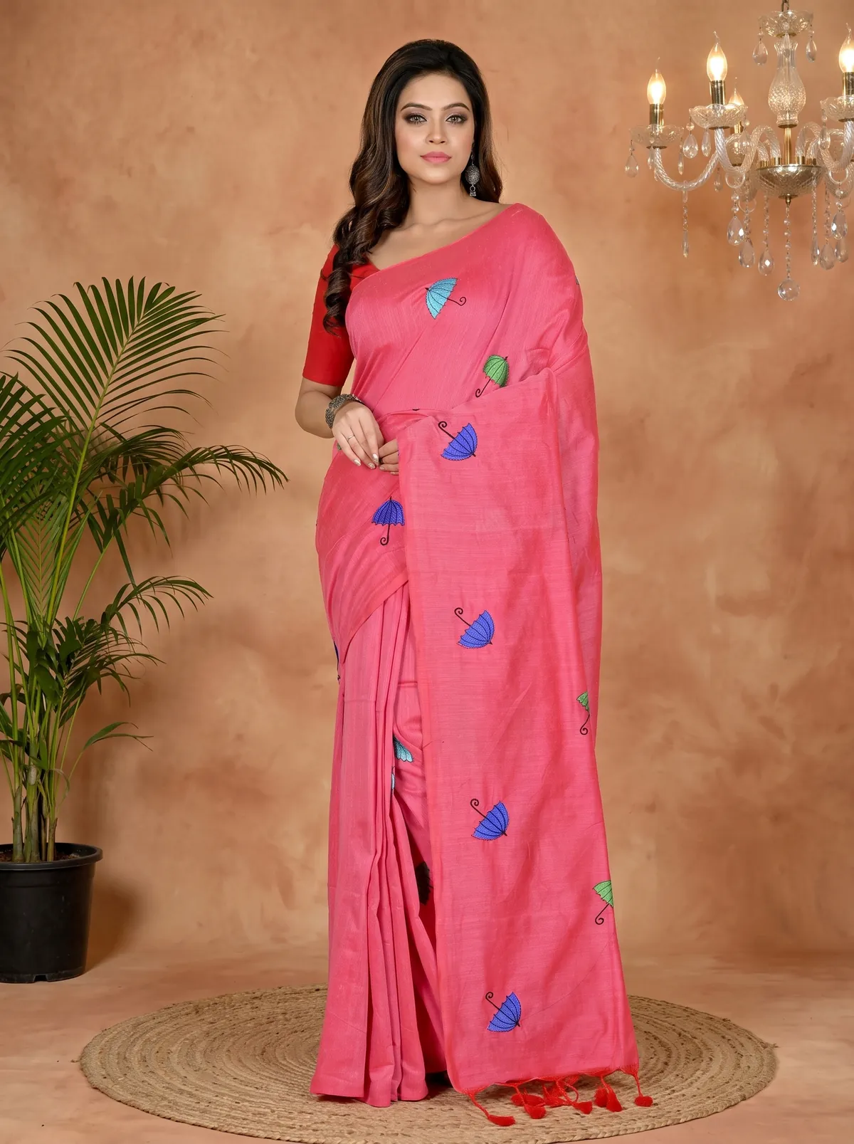 DipDiya Pure Cotton Dark Pink Umber Than Wrapped in Heritage Embroidery Handloom sarees
