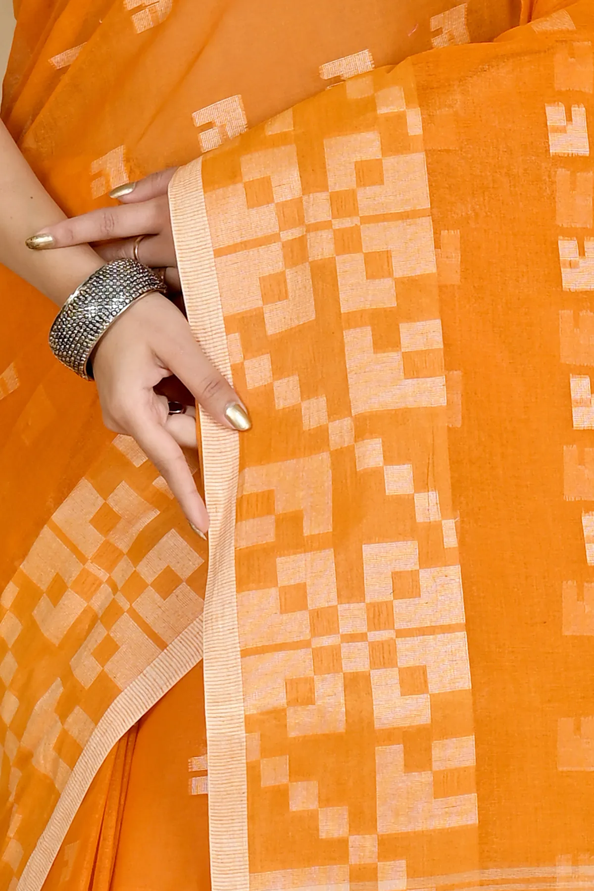 DipDiya Pure Cotton Dark Yellow Aptuk Weaves with a Story Tant Sarees