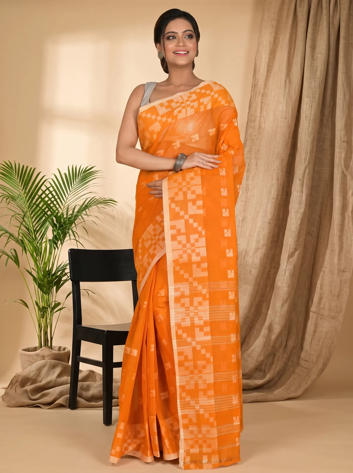 DipDiya Pure Cotton Dark Yellow Aptuk Weaves with a Story Tant Sarees